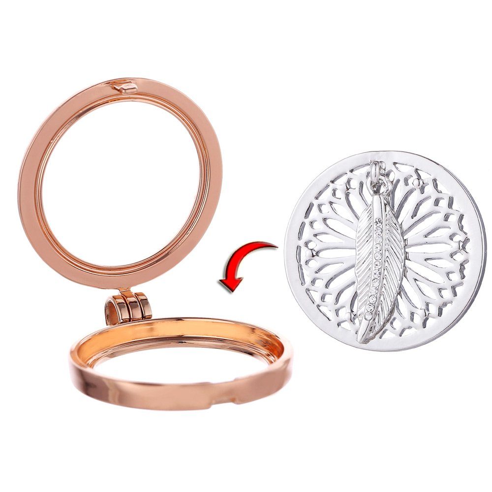 Morella Kette mit Anhänger Halskette 70 cm roségold mit Coin Amulett 33 mm (2-tlg), Kette inkl. austauschbarem Coin, roségold, im Samtbeutel