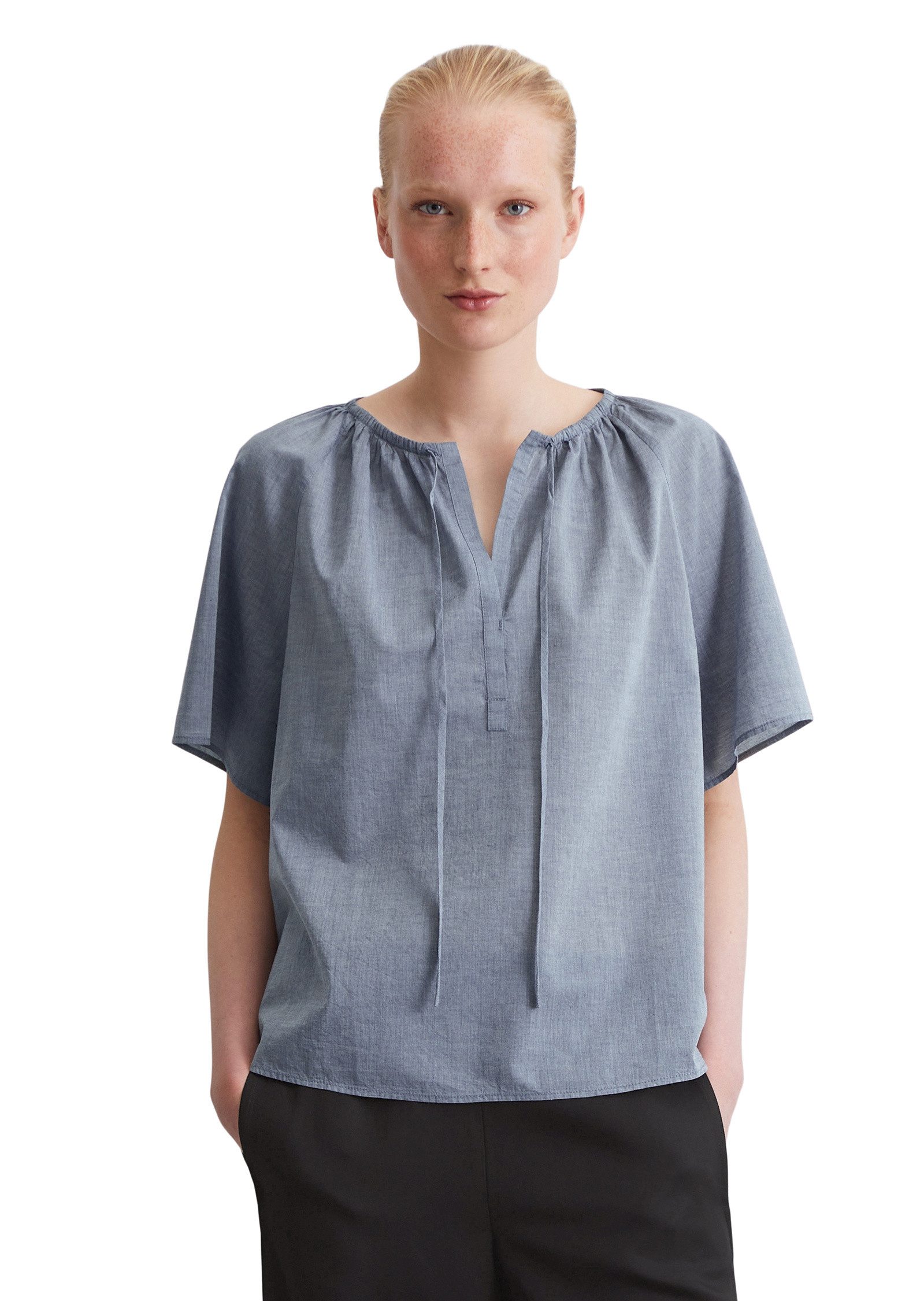 Marc O'Polo Kurzarmbluse aus Baumwoll-Chambray günstig online kaufen