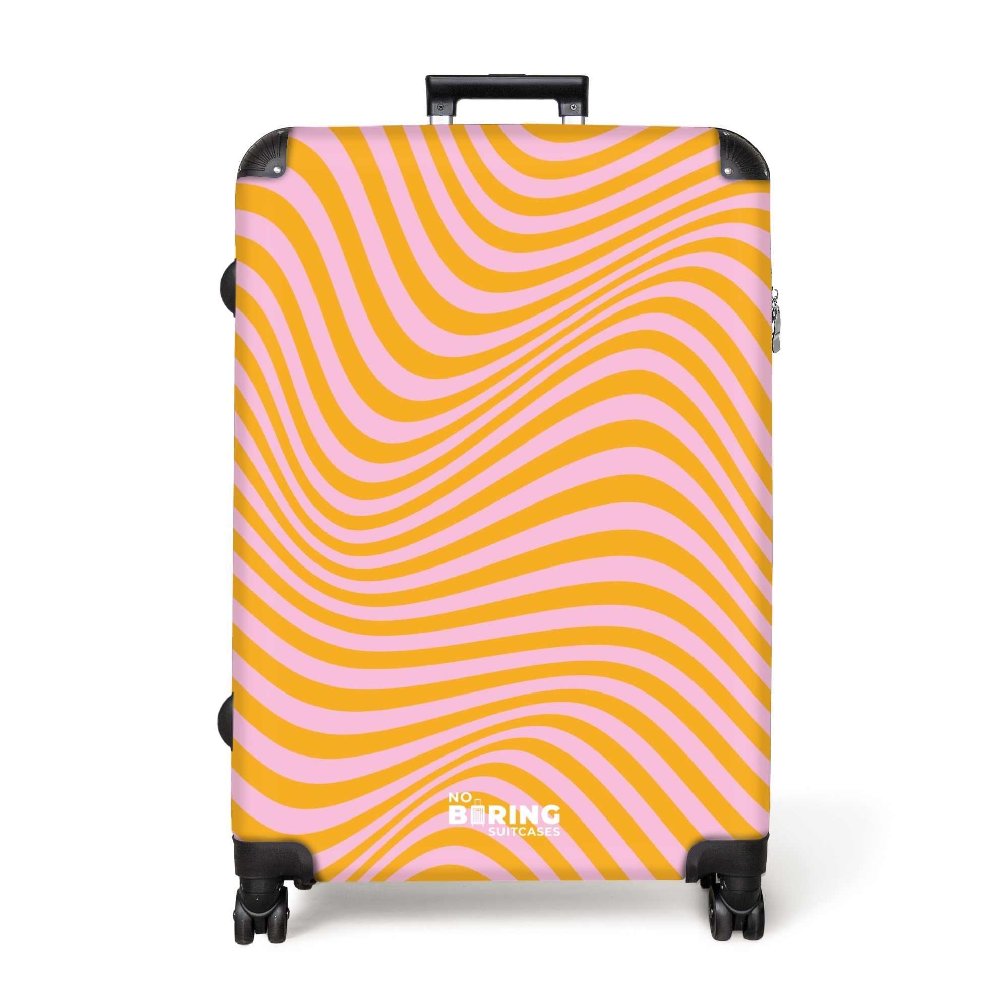 NoBoringSuitcases.com© Hartschalen-Trolley Rosa mit orangefarbenen Wellenli günstig online kaufen