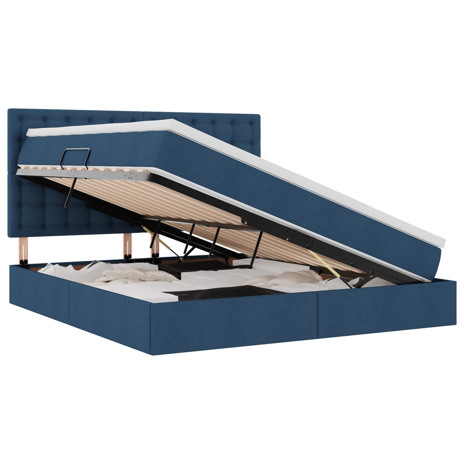 Bett Aufbewahrungsbett mit Matratze Blau 180 x 200 cm Stoff