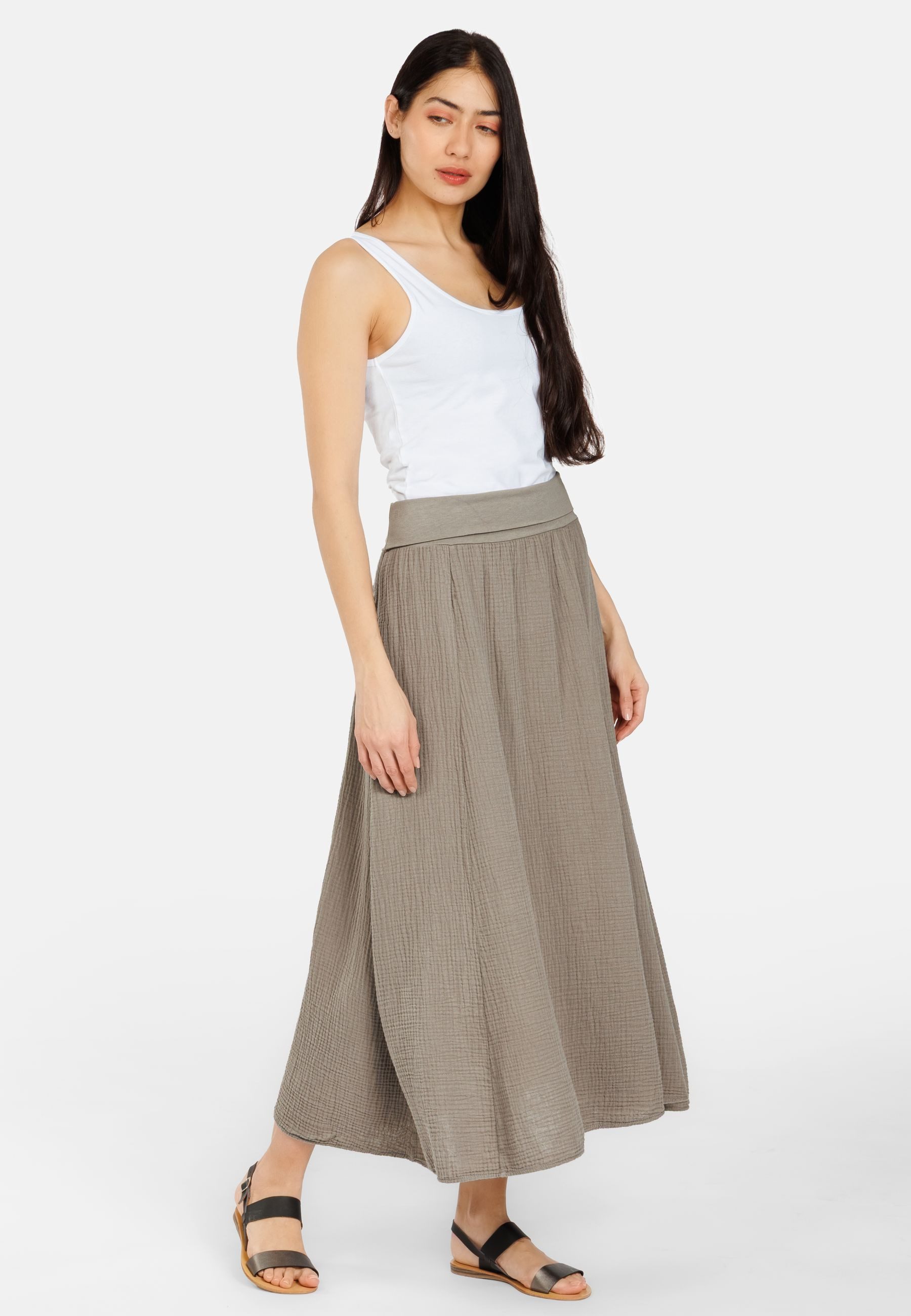 Caspar Maxirock Damen Musselin Maxi Rock lang 100% Baumwolle Made in Italy - Ro036