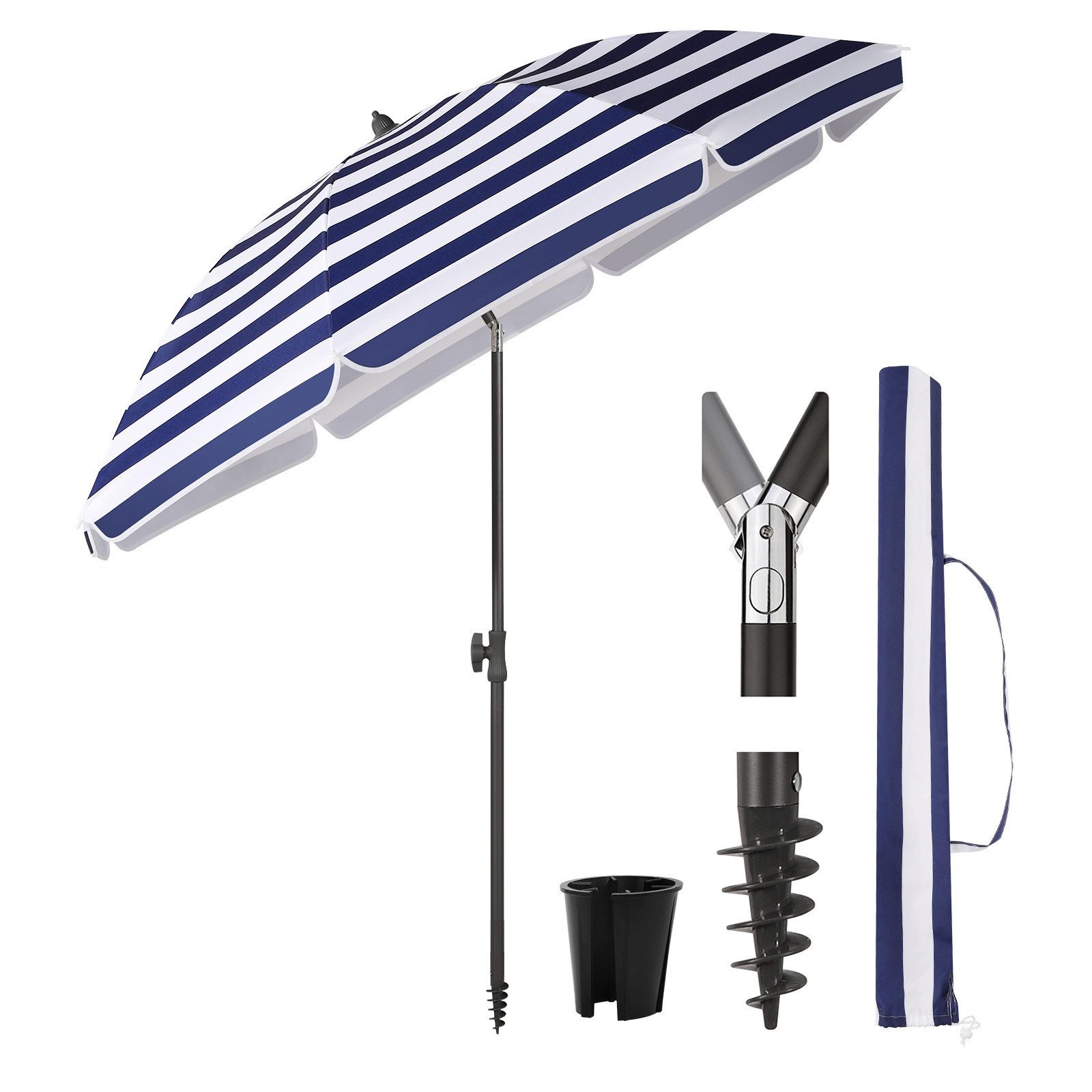 Sekey Sonnenschirm Ø180 cm Balkonschirm Terrassenschirm mit Schutzhülle und Bodenhülse, LxB: 180,00x180,00 cm, UV-Schutz 50+, höhenverstellbar, beidseitig um 30° knickbar