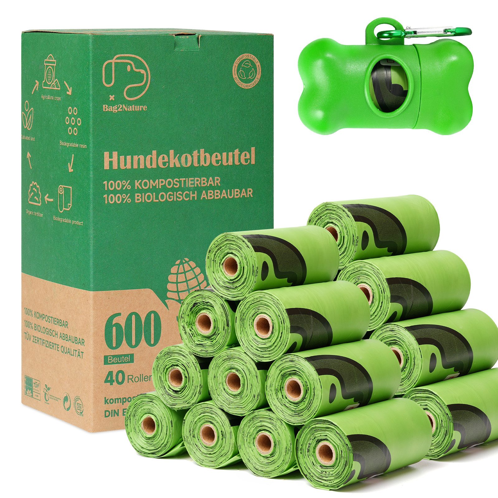 Hundekotbeutel 600/360 Stück Hundekotbeutel,100% Hundekotbeutel biologisch abbaubar