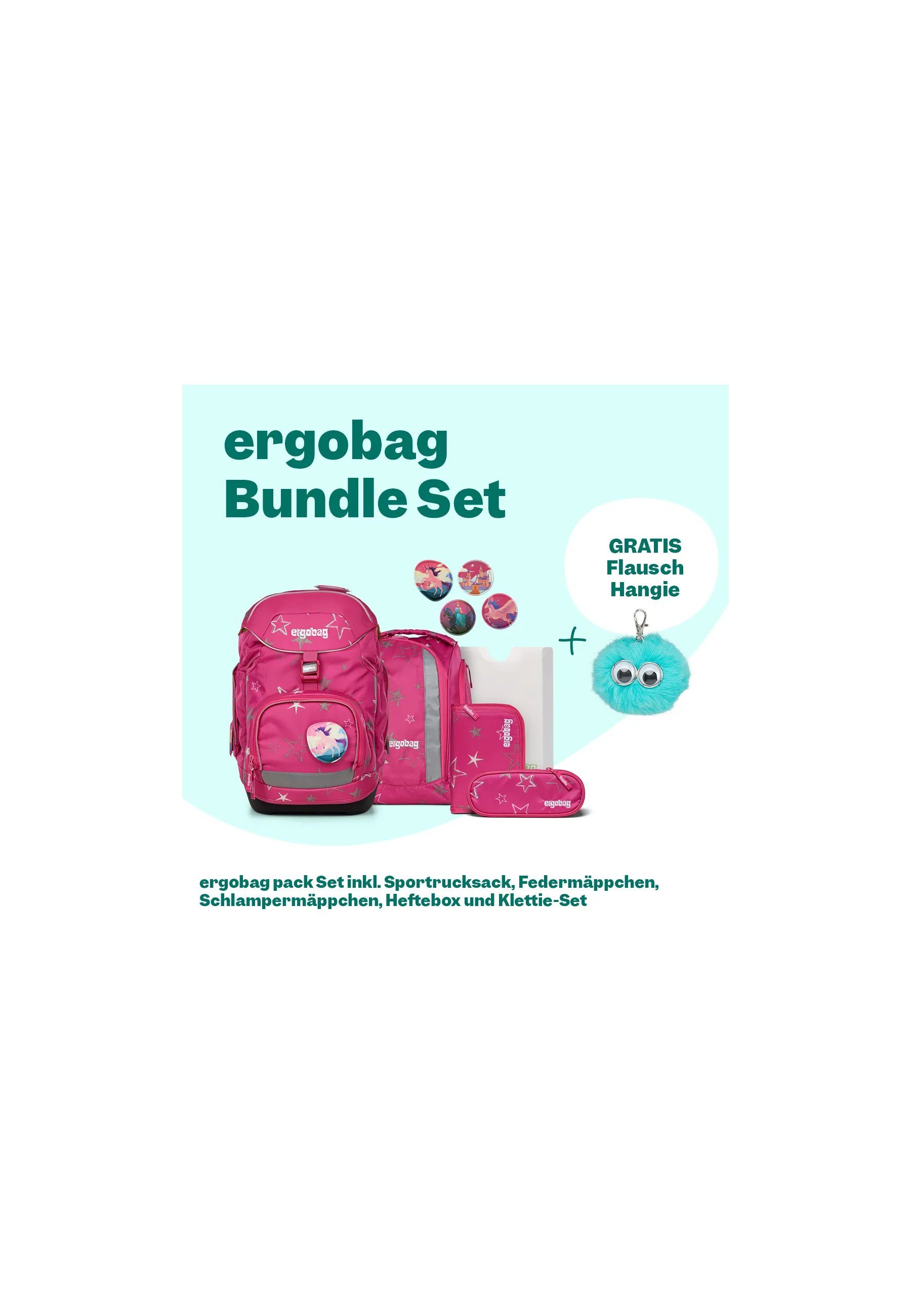 ergobag Schulranzen pack Set Bundle (7-tlg., 7-teiliges Set), größenverstellbares Rückensystem