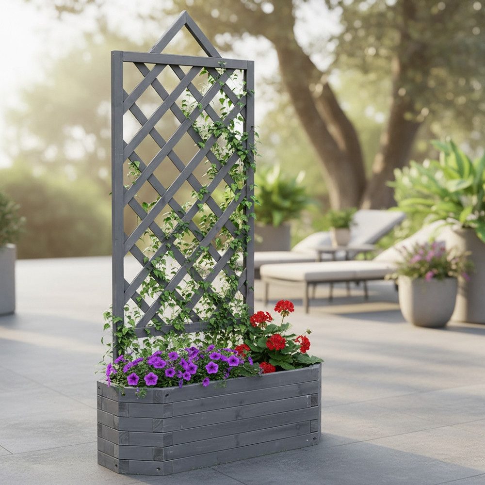 Mucola Rosenbogen Spalier mit Blumenkasten Rankgitter Rosengitter Rankhilfe Rosenbogen Stück, 1 St., Rankgitter, Fichtenholz