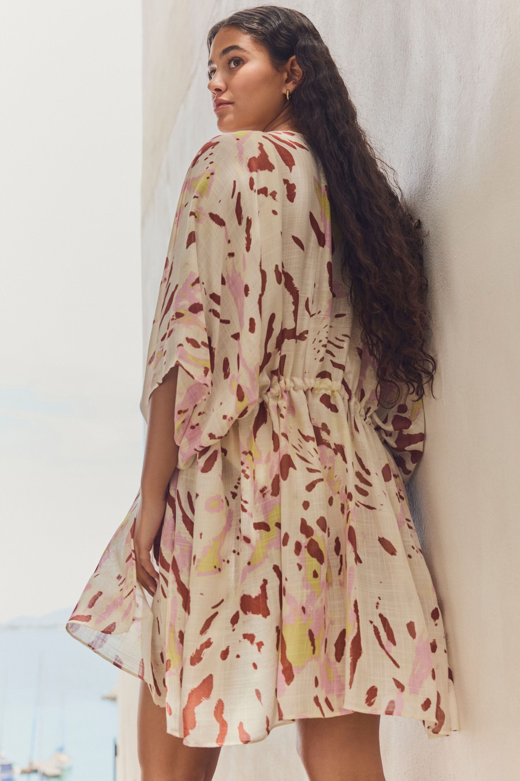 Next Strandkleid Langer Kimono mit Bindegürtel günstig online kaufen