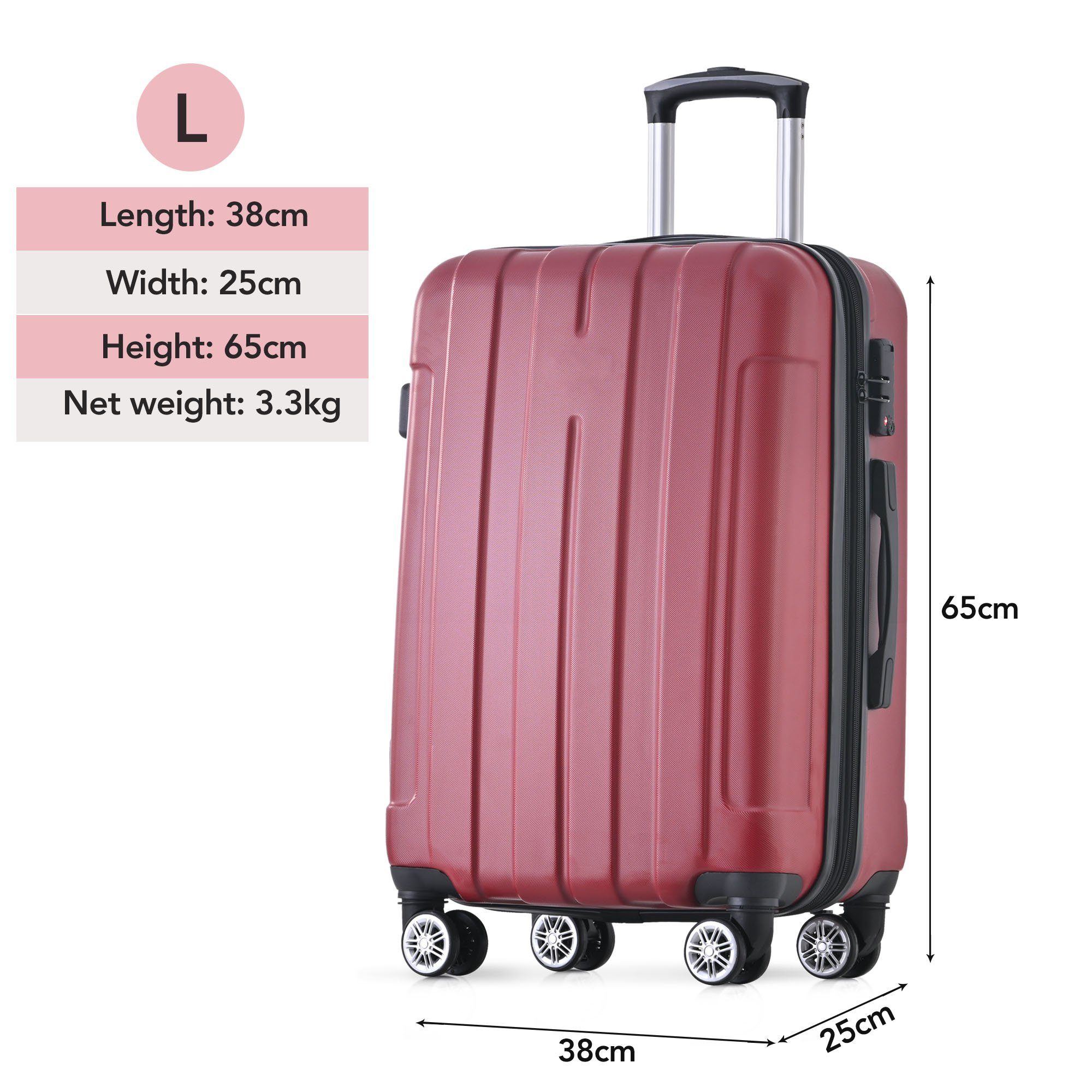 drehbar TSA-Zahlenschloss, 38x25x65 Handgepäckkoffer GLIESE Rot mit 360° cm