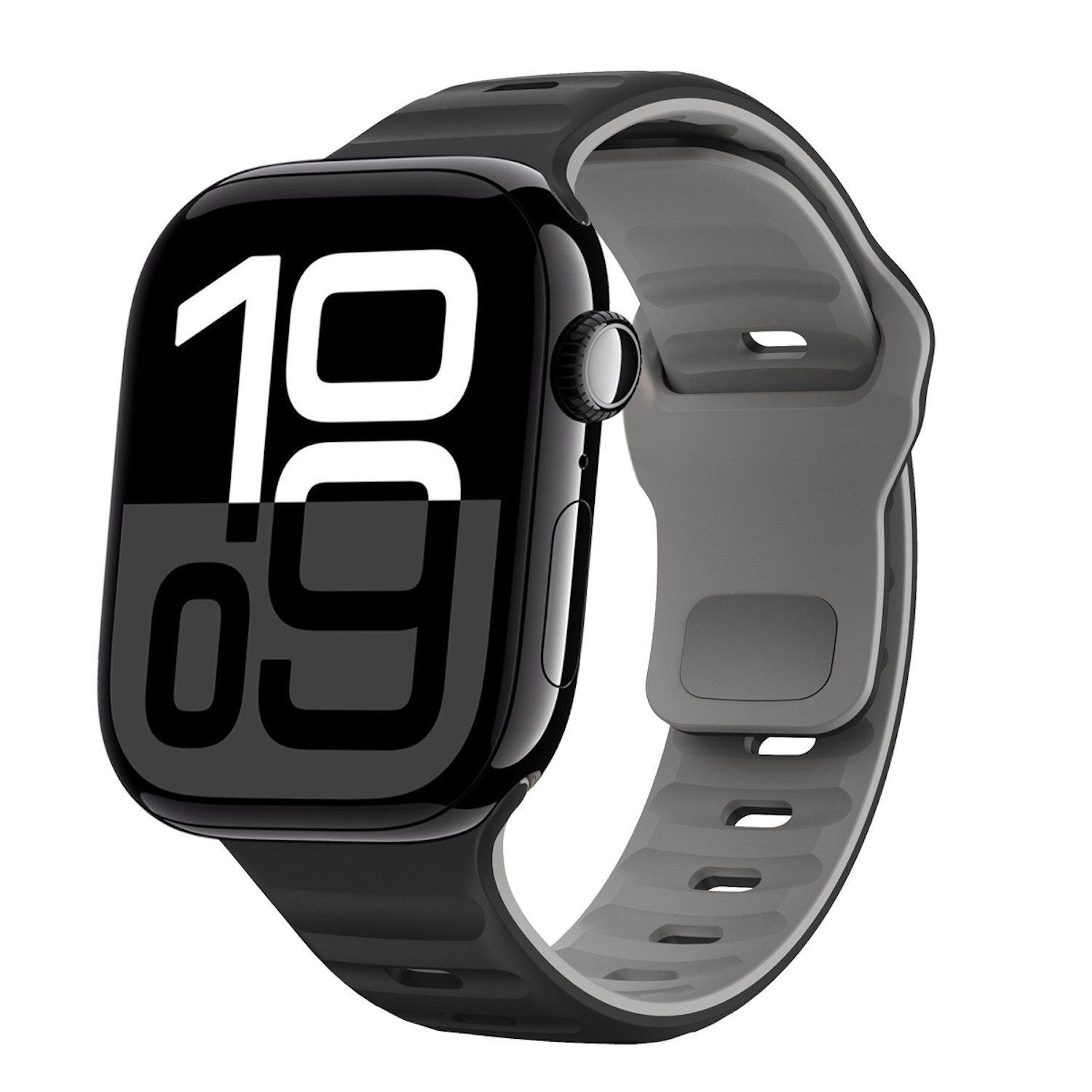 Wigento Smartwatch-Armband Für Apple Watch Series 11 10 42mm / 9 8 7 41 / 6 SE 40mm Band Schwarz, Silikonarmband mit umgekehrter Schnalle