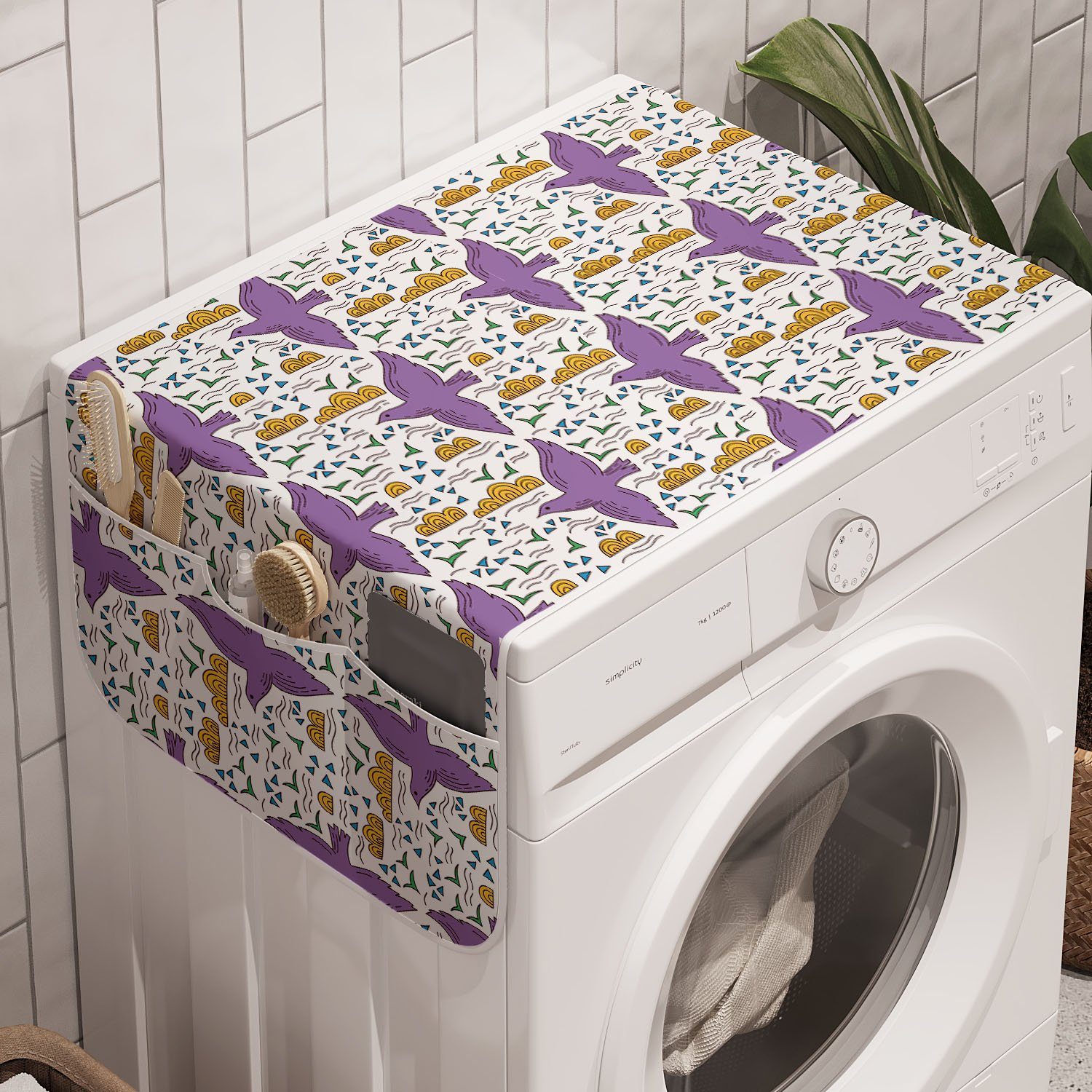 Abakuhaus Badorganizer Anti-Rutsch-Stoffabdeckung für Waschmaschine und Trockner, Vögel Kindisch Zeichnung Lila Tauben