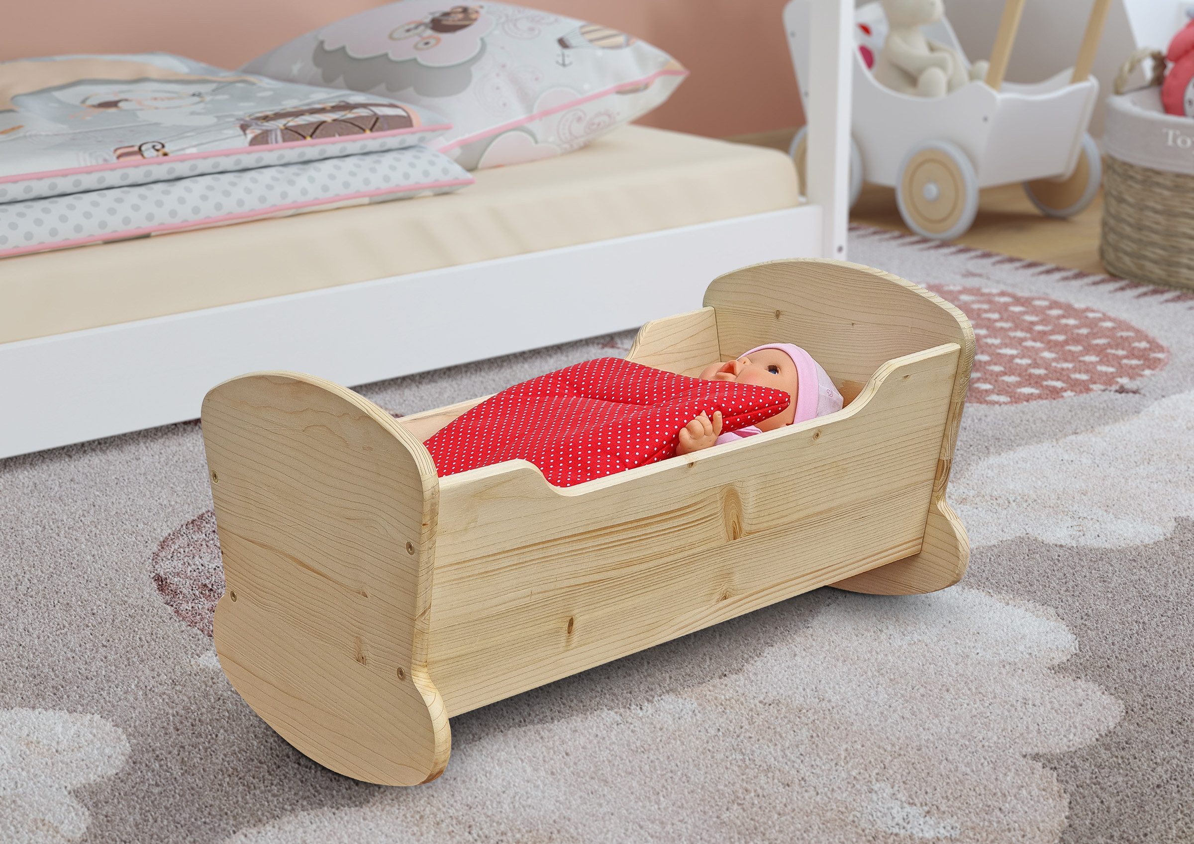 ERST-HOLZ Puppenwiege Puppen Schaukelbett Puppenwiege Holzwiege günstig online kaufen