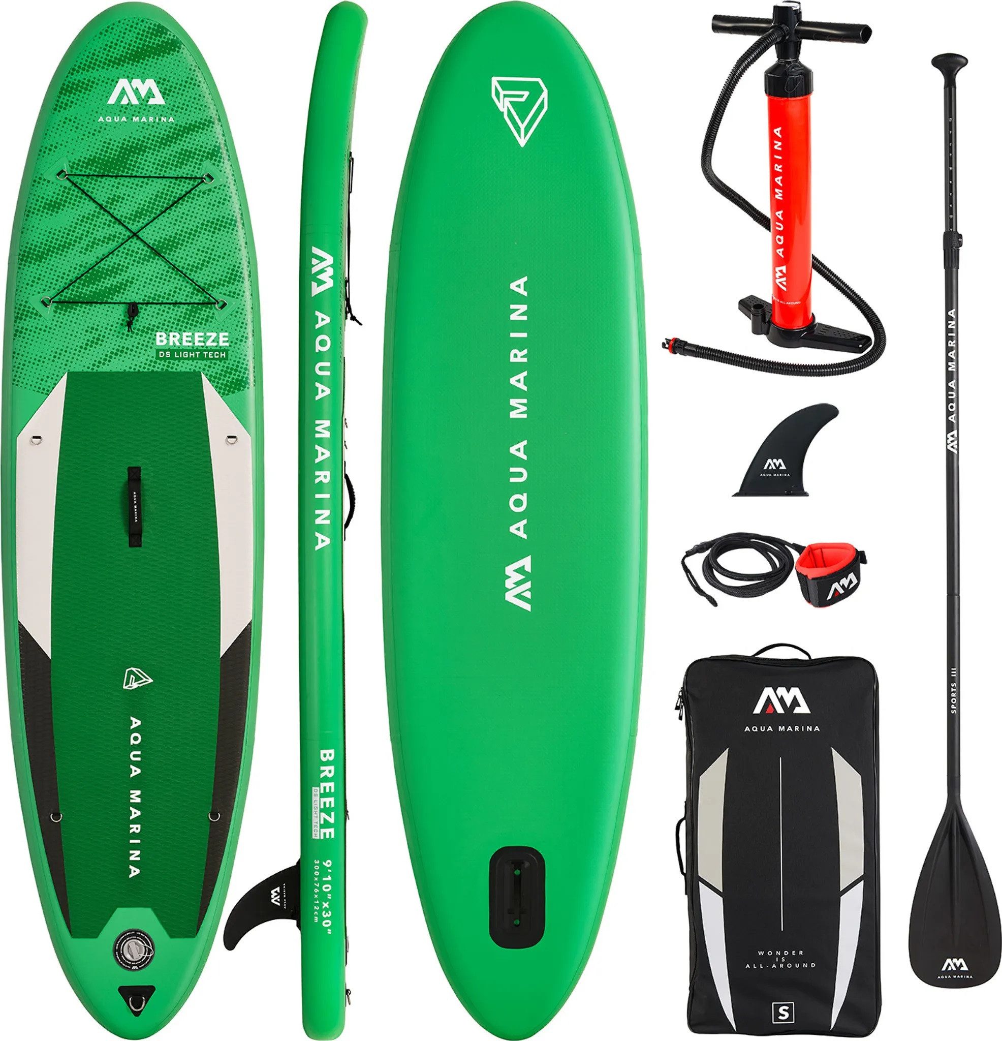 Aqua Marina Inflatable SUP-Board Stand-Up Paddle Board Breeze aufblasbar, aufblasbar, (Spar-Set, mit Paddel, Pumpe und Transportrucksack), mit Paddel und Pumpe