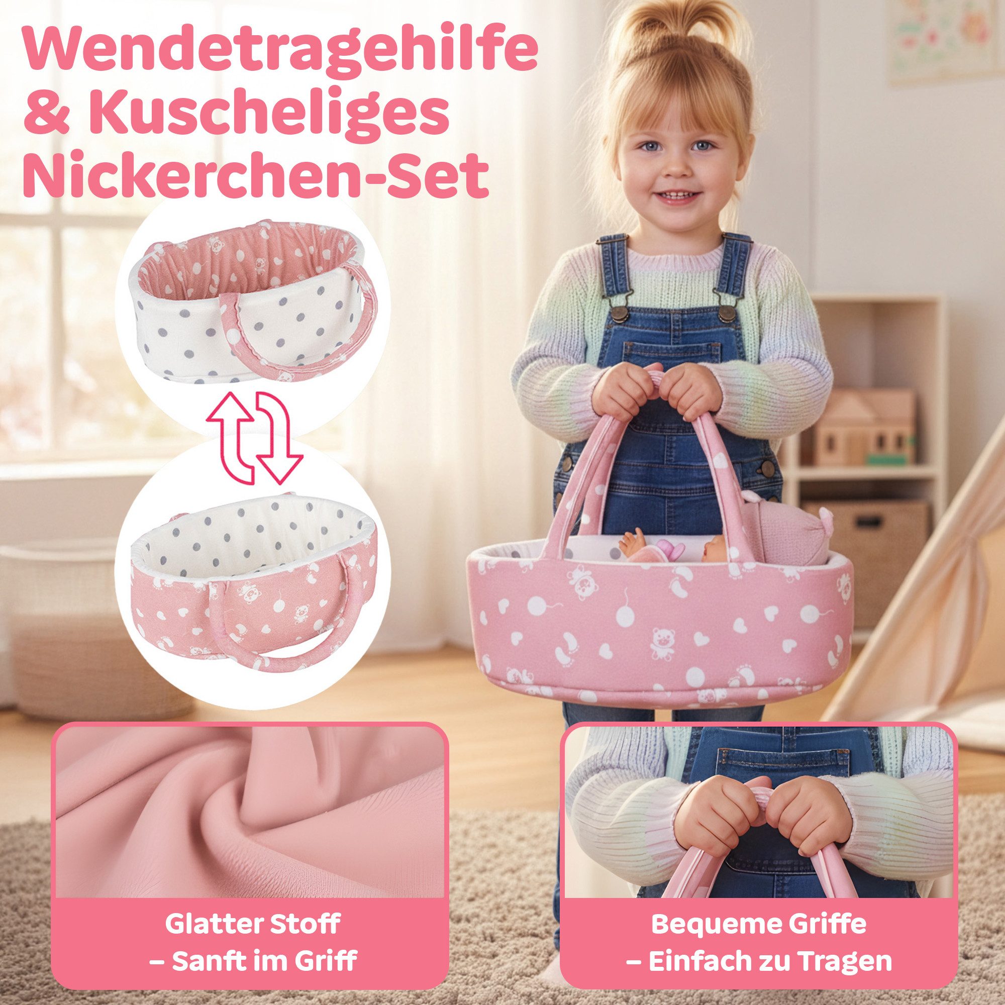 Kinderplay Dolls & Strollers Babypuppe Puppe mit Tragebett – Erste Babypuppe – Spielset für Kinder (Set) – Bild 4 von 5