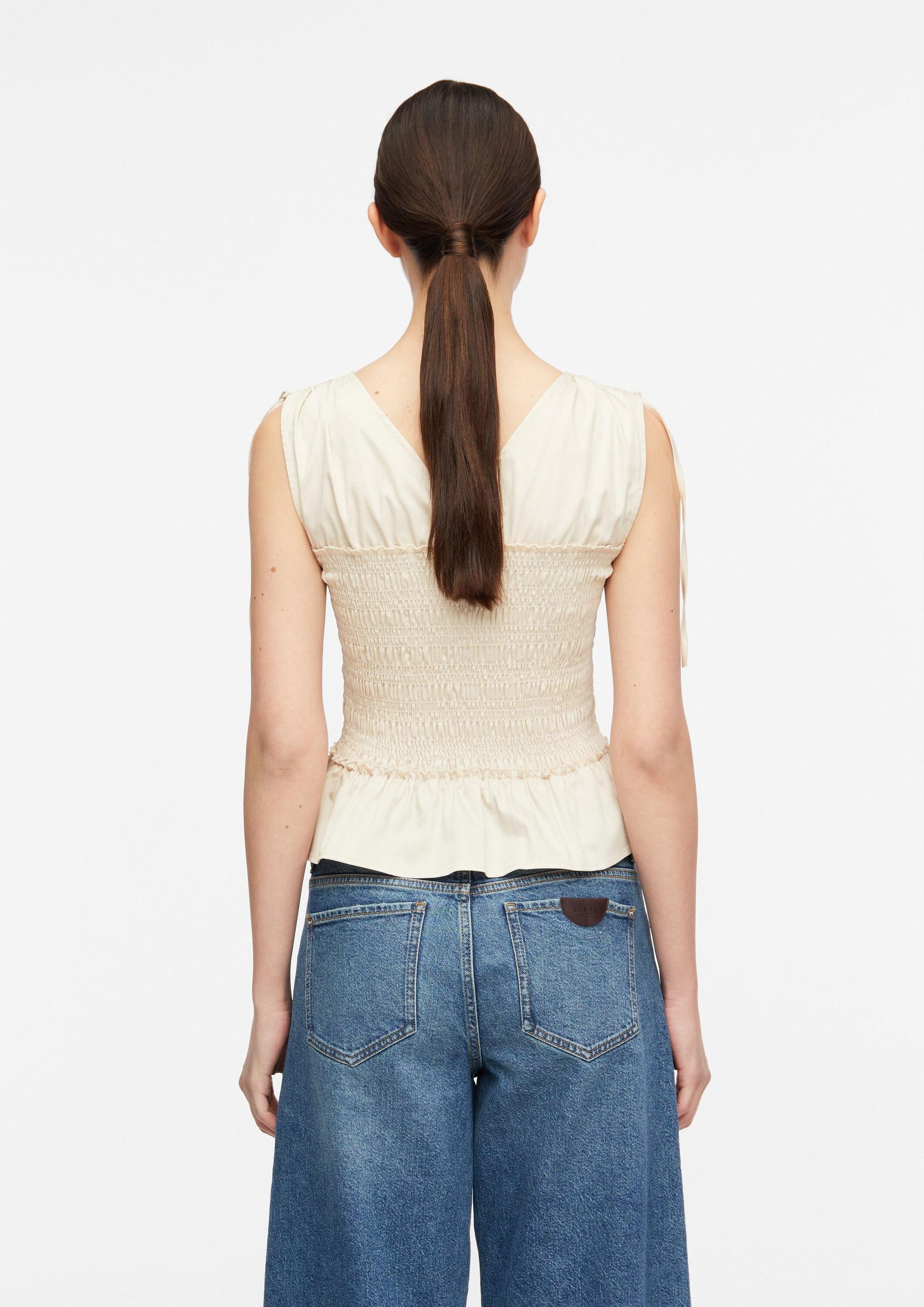 comma Blusentop Bluse Gesmoktes Top mit Volants