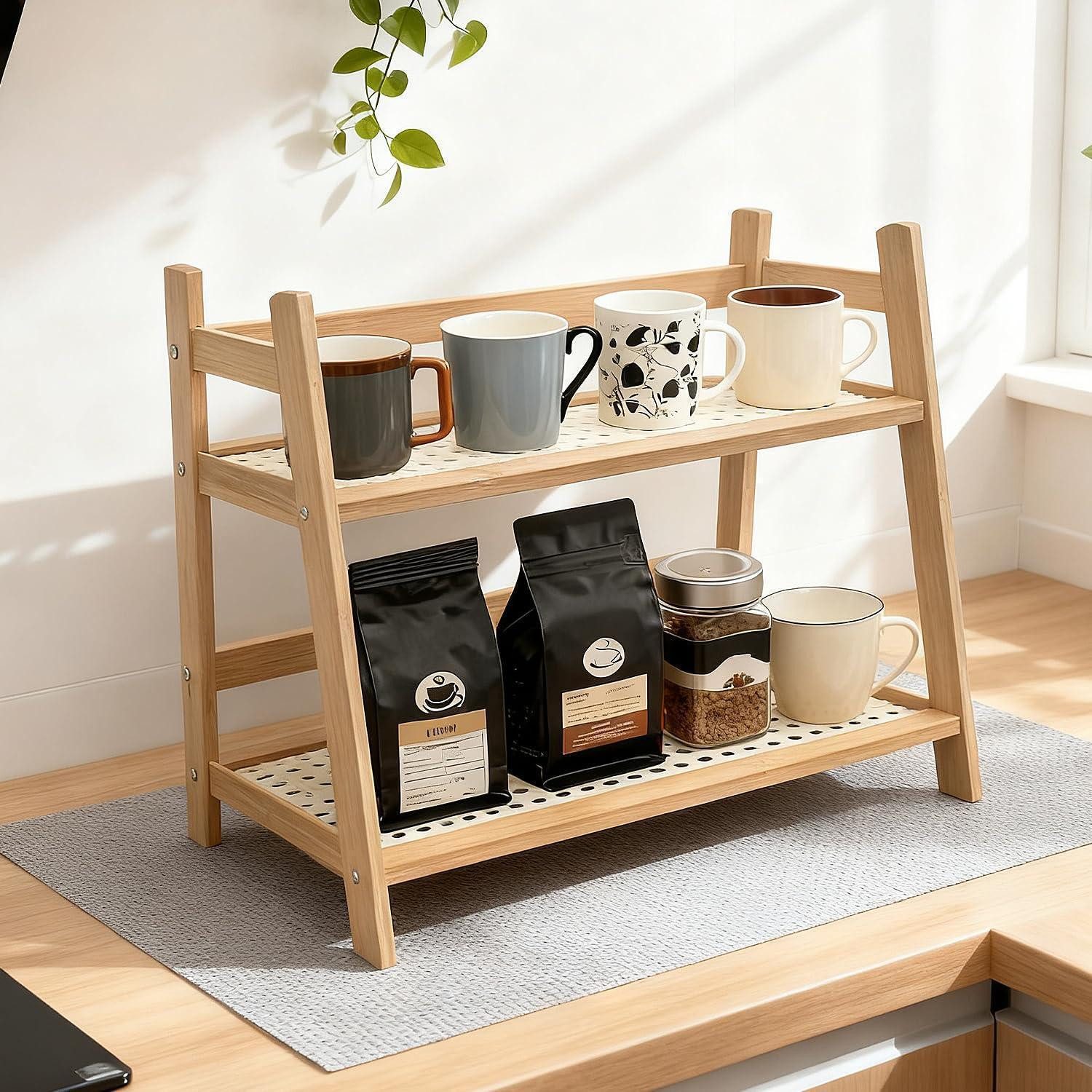 LuxusKollektion Gewürzregal Küchen Organizer 2 Etagen Bambus Holzfarbe, 1-tlg.