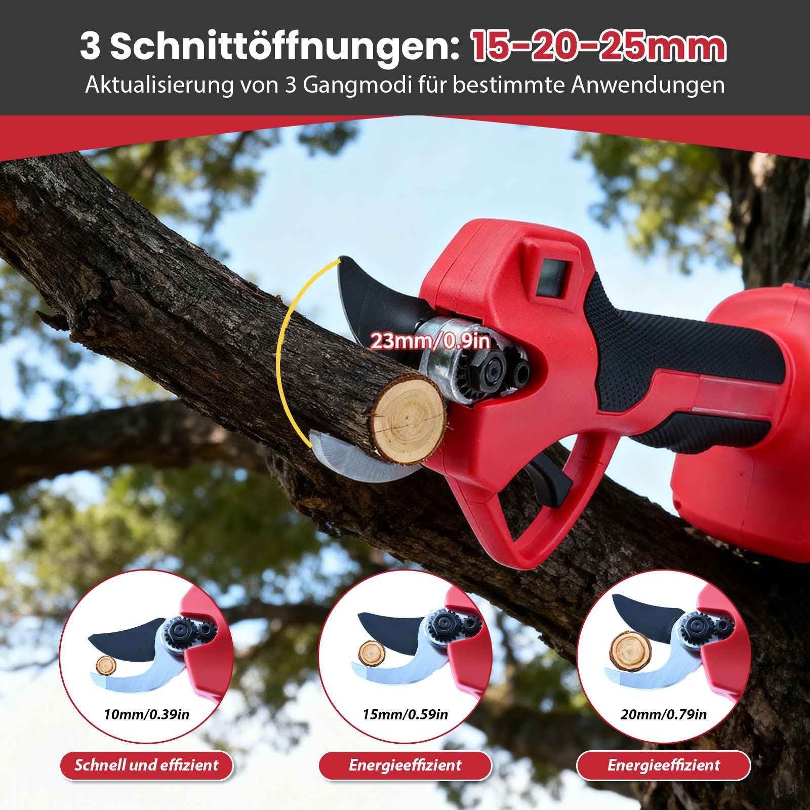 BBWL Akku-Astschere 300W mit wiederaufladbarem Akku, 3 Schnittgrößen 15-20-25mm, (leise, niedriges Rückschlagdesign), ideal für Garten, Hecken und Sträucher – Bild 2 von 5