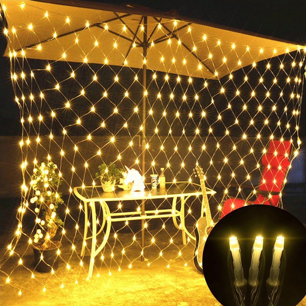 MUPOO Lichternetz LED Lichternetz Lichtervorhang,Lichterkette Netz mit Fernbedienung, 8 Modi,IP44 Wasserdicht,für Weihnachten, Halloween, Party, Geburstag Warmweiß