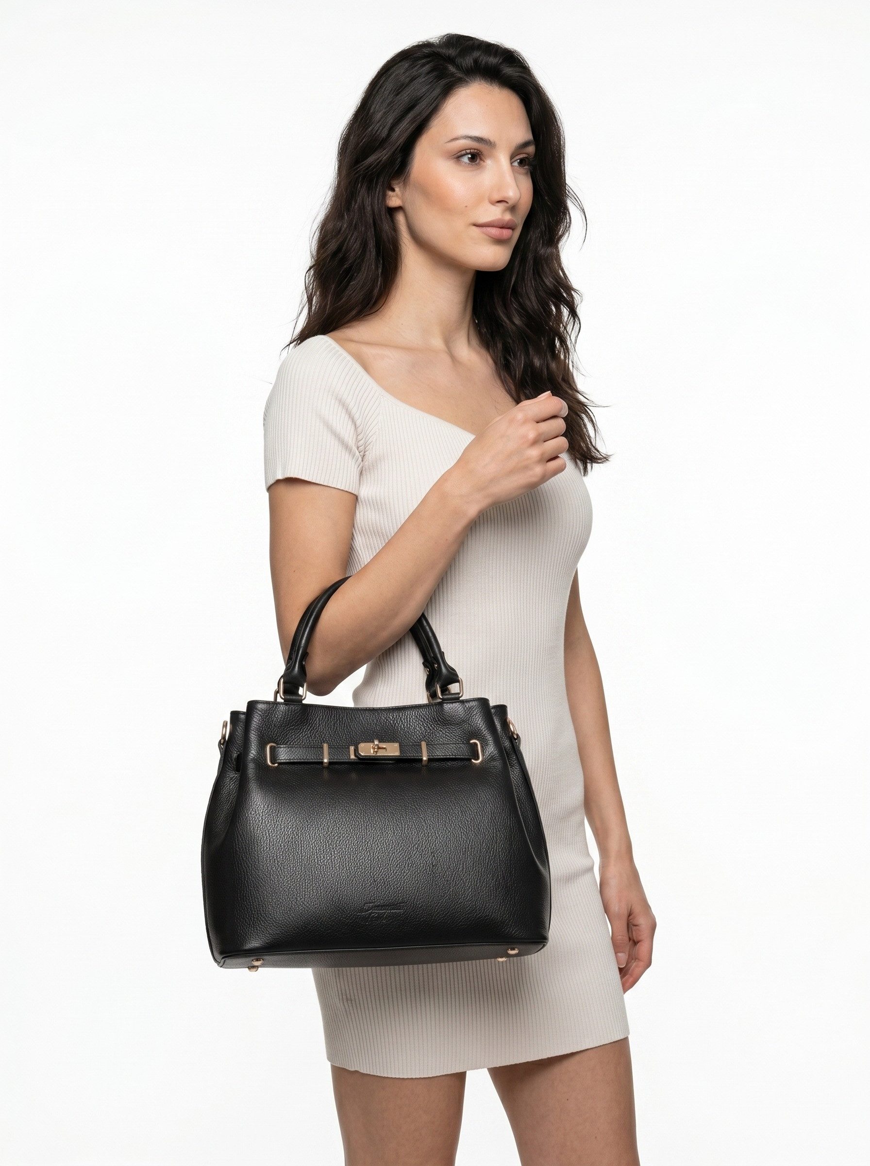 Samantha Look Henkeltasche, echt Leder, Made in Italy, geräumige Henkeltasche mit Smartphonefach