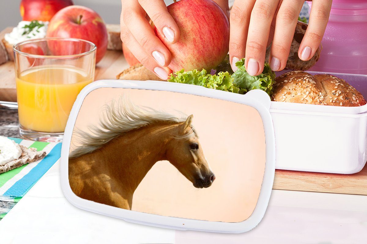 MuchoWow Lunchbox Pferd - (2-tlg), für Licht Brotbox - und und für Brotdose, Erwachsene, weiß Kunststoff, Jungs Kinder Luft, Mädchen