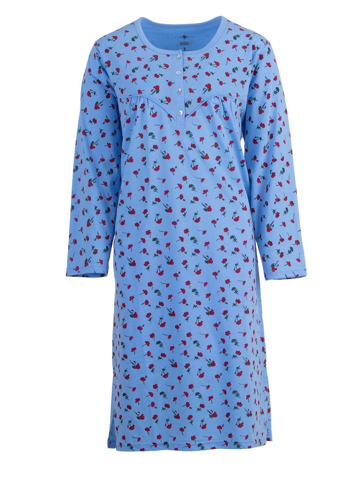 Langarm Blumendruck zeitlos Nachthemd Nachthemd M-6XL - blau