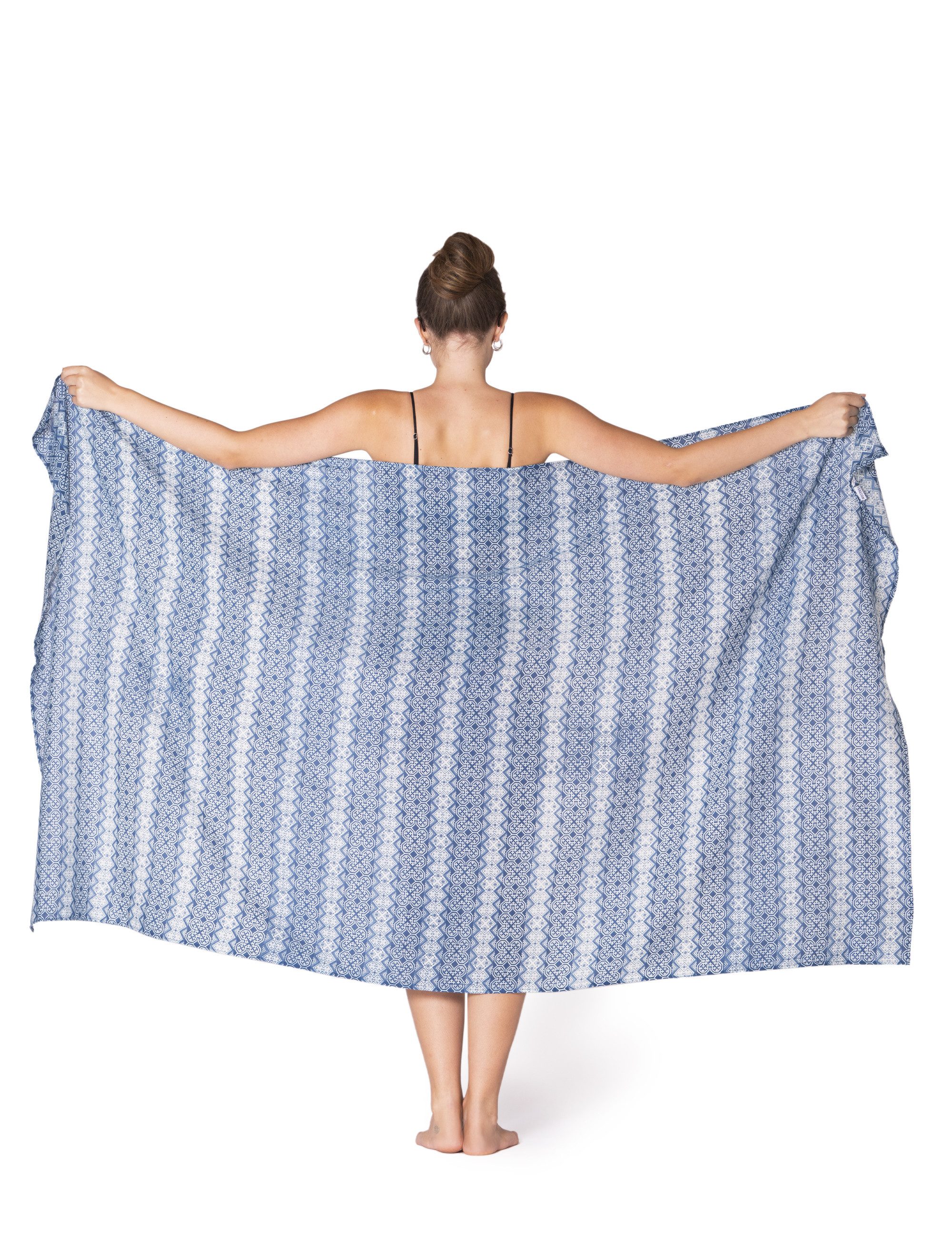 PANASIAM Pareo Sarong Baumwolle Indigo Bikini Cover-up oder Wickeltuch Strandtuch, auch als Schal oder großes Halstuch oder Schultertuch tragbar Überwurf