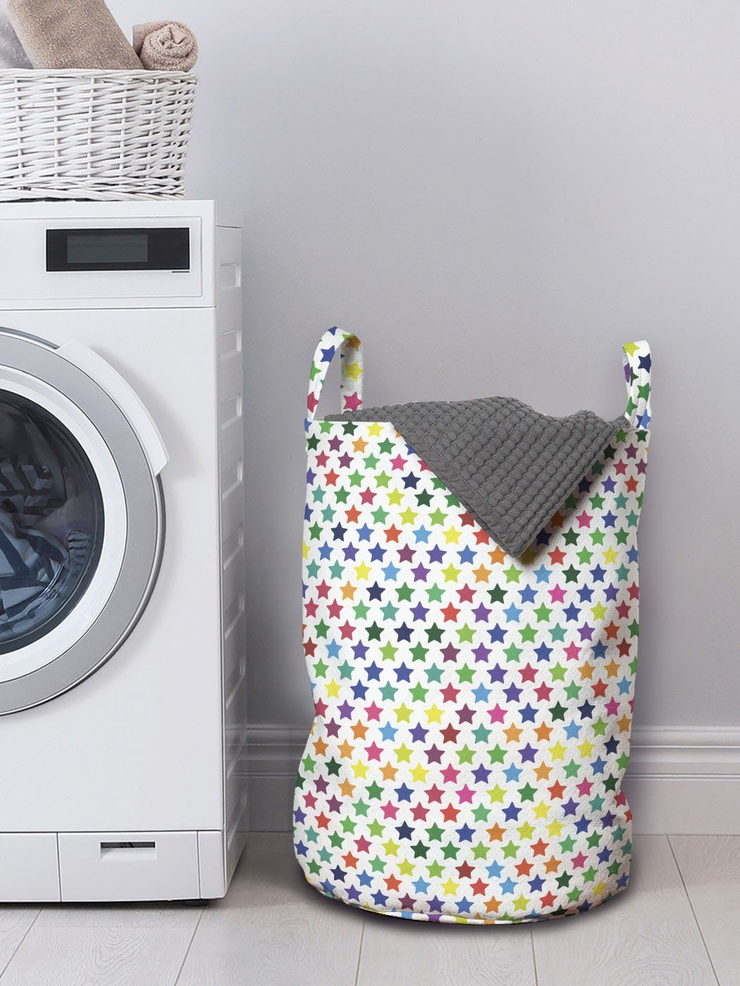Abakuhaus Wäschesäckchen Bunt Motiv Wäschekorb für Waschsalons, mit Kordelzugverschluss Sternformen Griffen Nursery