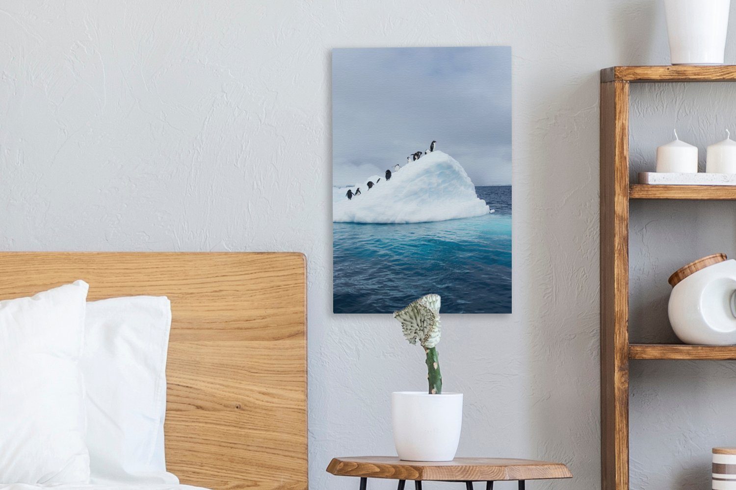OneMillionCanvasses® Leinwandbild Zackenaufhänger, bespannt (1 Eisberg., Pinguine 20x30 fertig auf cm Leinwandbild inkl. St), Gemälde
