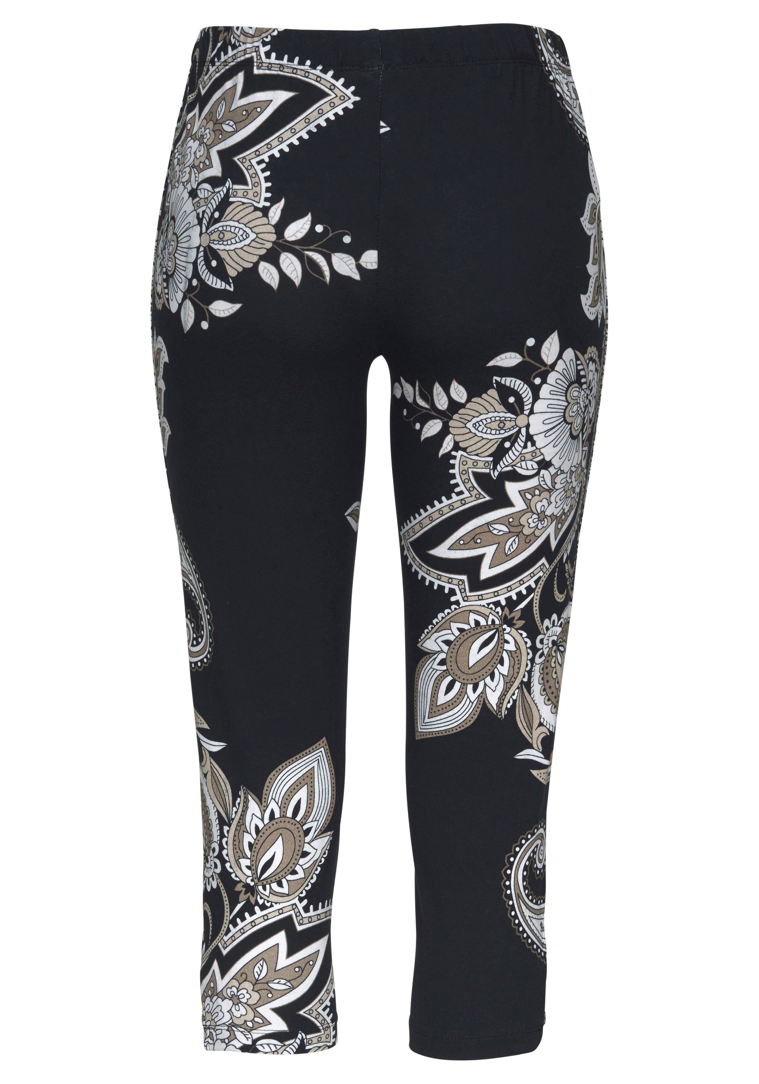 LASCANA Caprileggings mit elastischem Bund aus bequemen Jersey Alloverdruck, 3/4-Länge, Sommerhose, Schlupfhose, Strandhose