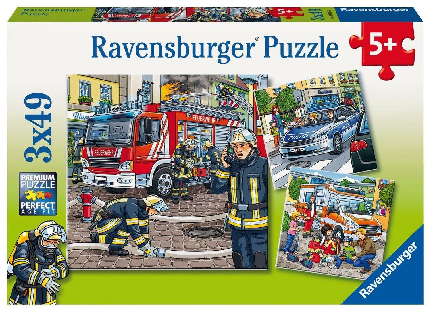 Ravensburger Puzzle Helfer in der Not. Puzzle 3 x 49 Teile, 49 Puzzleteile