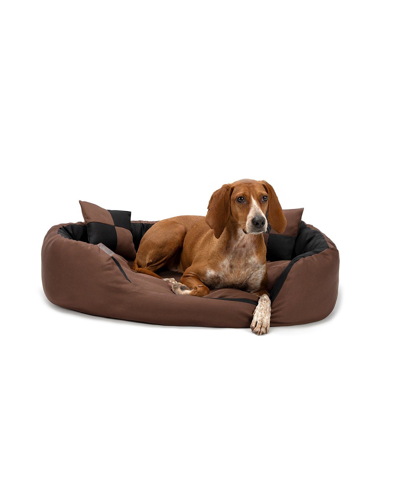 lionto Tierkissen, Wendekörbchen 4-in-1 Heimtierbett, 85x70 cm, schwarz/braun, Textil wasserabweisend, mit Wendekissen, kratzfest & pflegeleicht