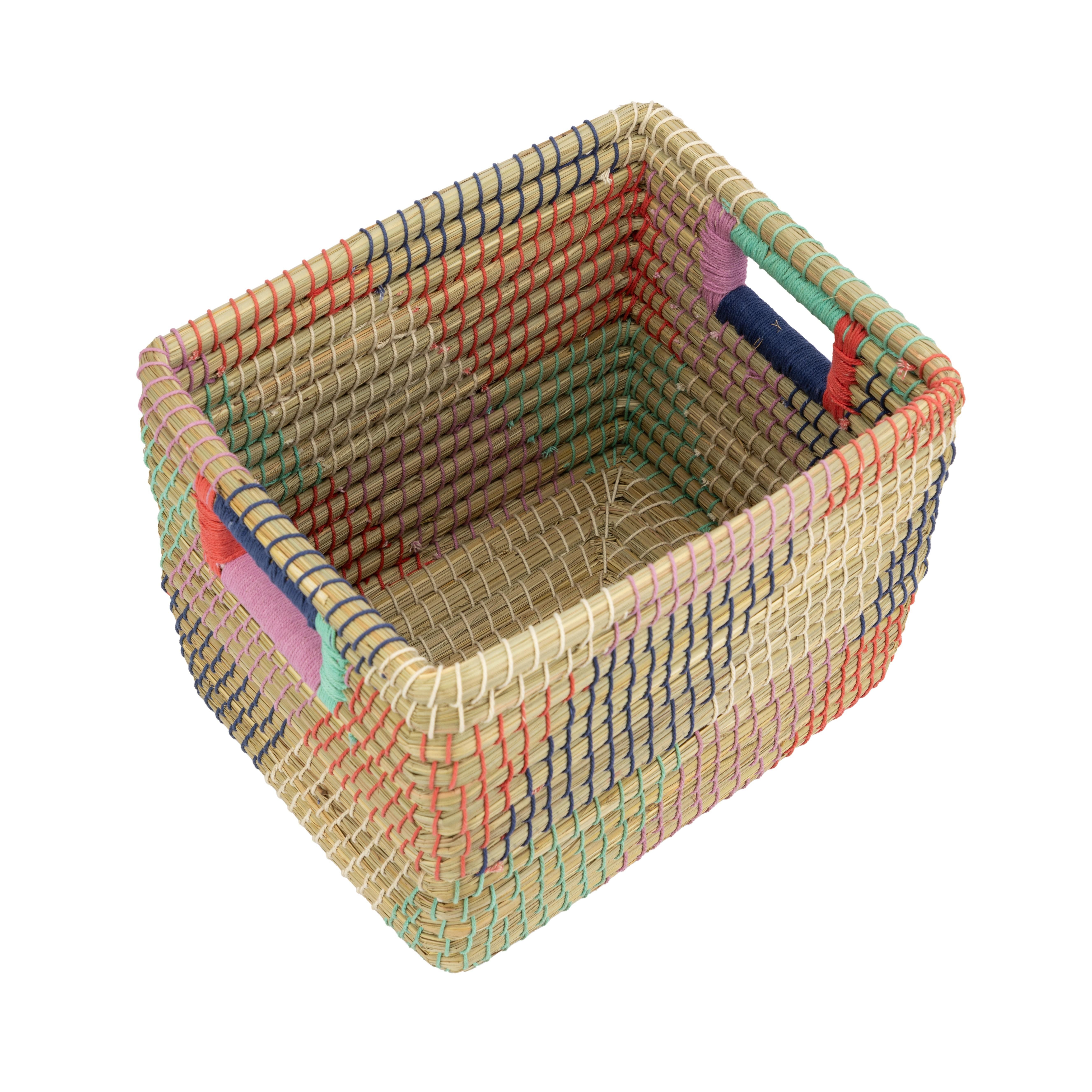 El Puente Aufbewahrungskorb "Quader" Schrankkorb aus Kaisa-Gras in Bunt, Handmade, Handmade