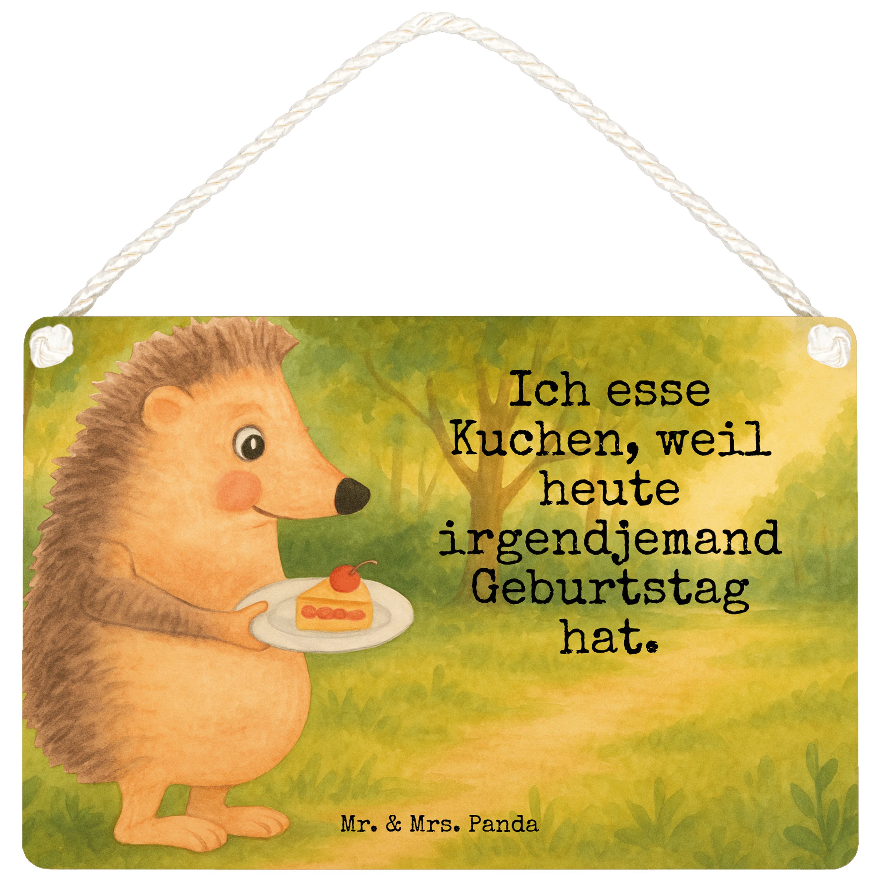 Mr. & Mrs. Panda Hinweisschild Igel Kuchenstück Design, Schild DIN A6, Weiß, Einladung Party, Türsch, (Packung, 1 St)