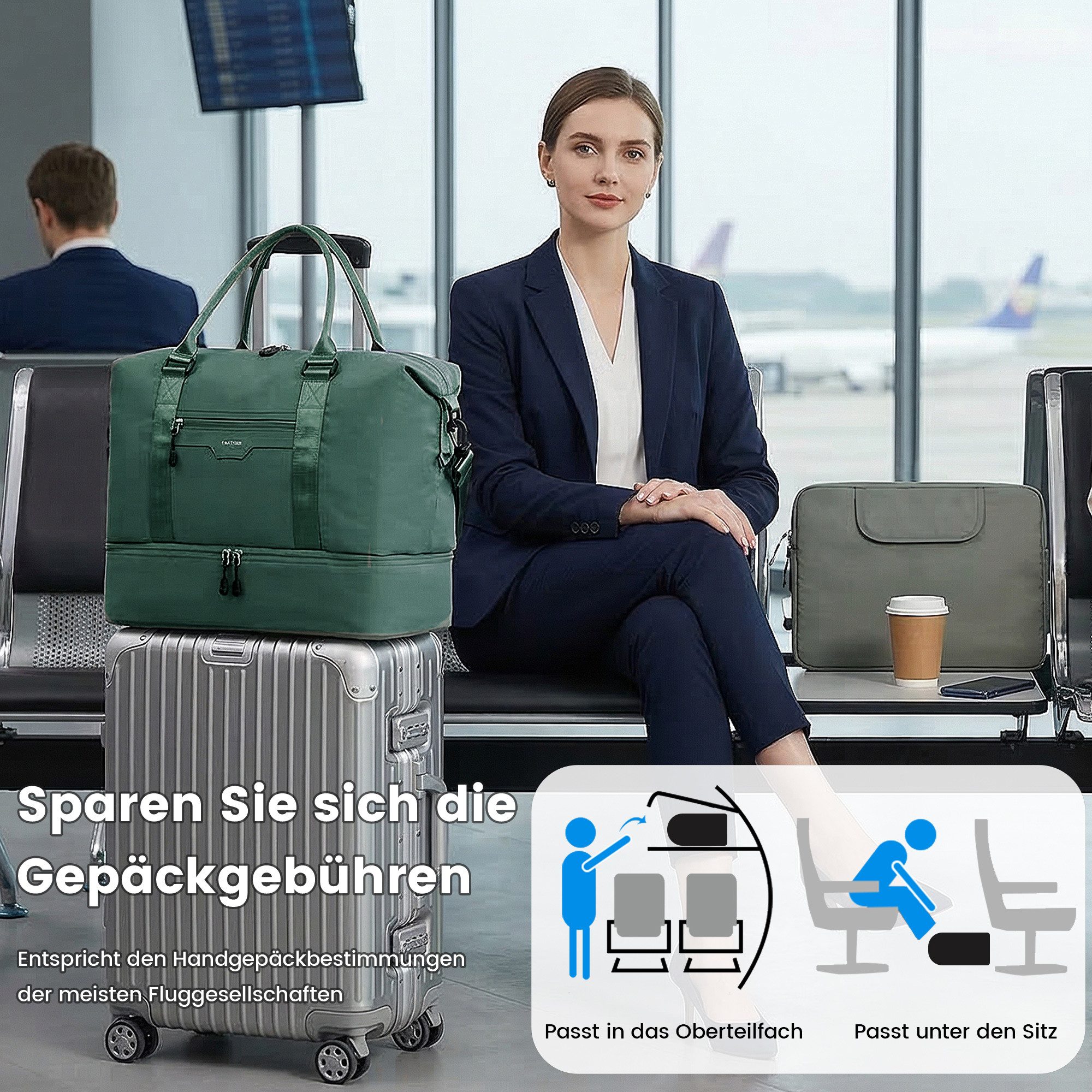 TANTOMI Reisetasche Erweiterbares Reisetasche mit Schuhfach & Kulturbeutel (46x23x32 Handgepäck), Nassfach, Wasserdicht Travel Bag Fitnesstasche Trainingstasche – Bild 5 von 5