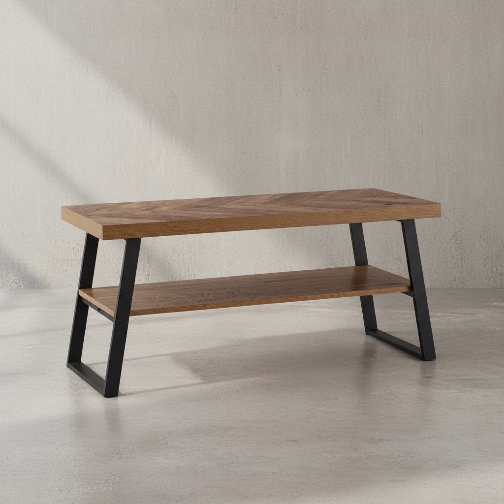 KADIMA DESIGN Sitzbank Schuhbank 100x41x40 cm Garderobenbank Eiche-Dekor, Sitzbank (Flurmöbel mit Ablage), Fischgrät-Muster Klein, Bank Schmal Flur mit Stauraum, Flurbank