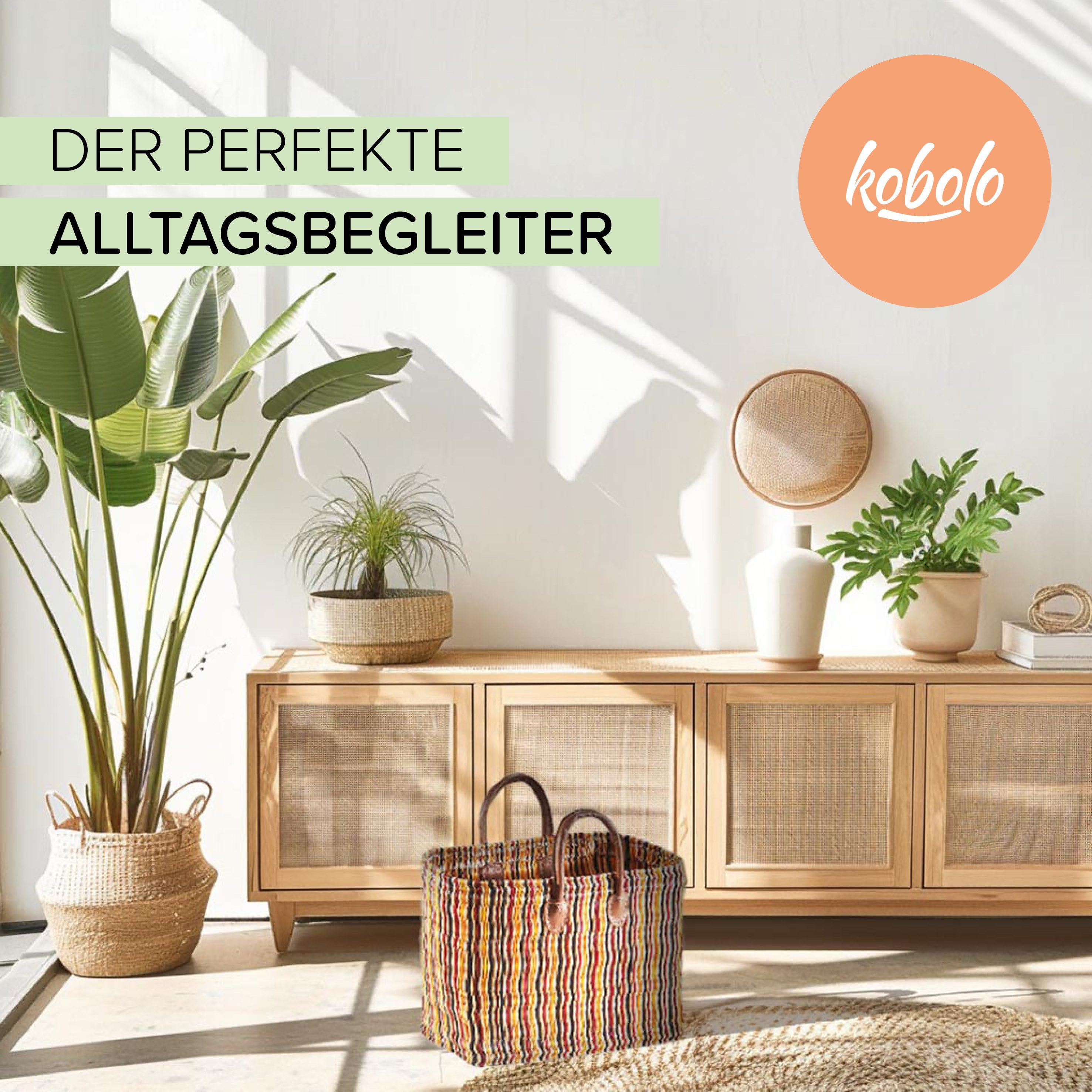 Kobolo Shopper Seegrastasche Seegras Lederhenkel bunt 45x18x32 cm (1-tlg) – Bild 4 von 5