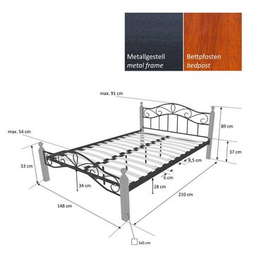 Homestyle4u Metallbett Bettgestell Doppelbett Bettrahmen 140 160 180 x 200 inkl. Lattenrost