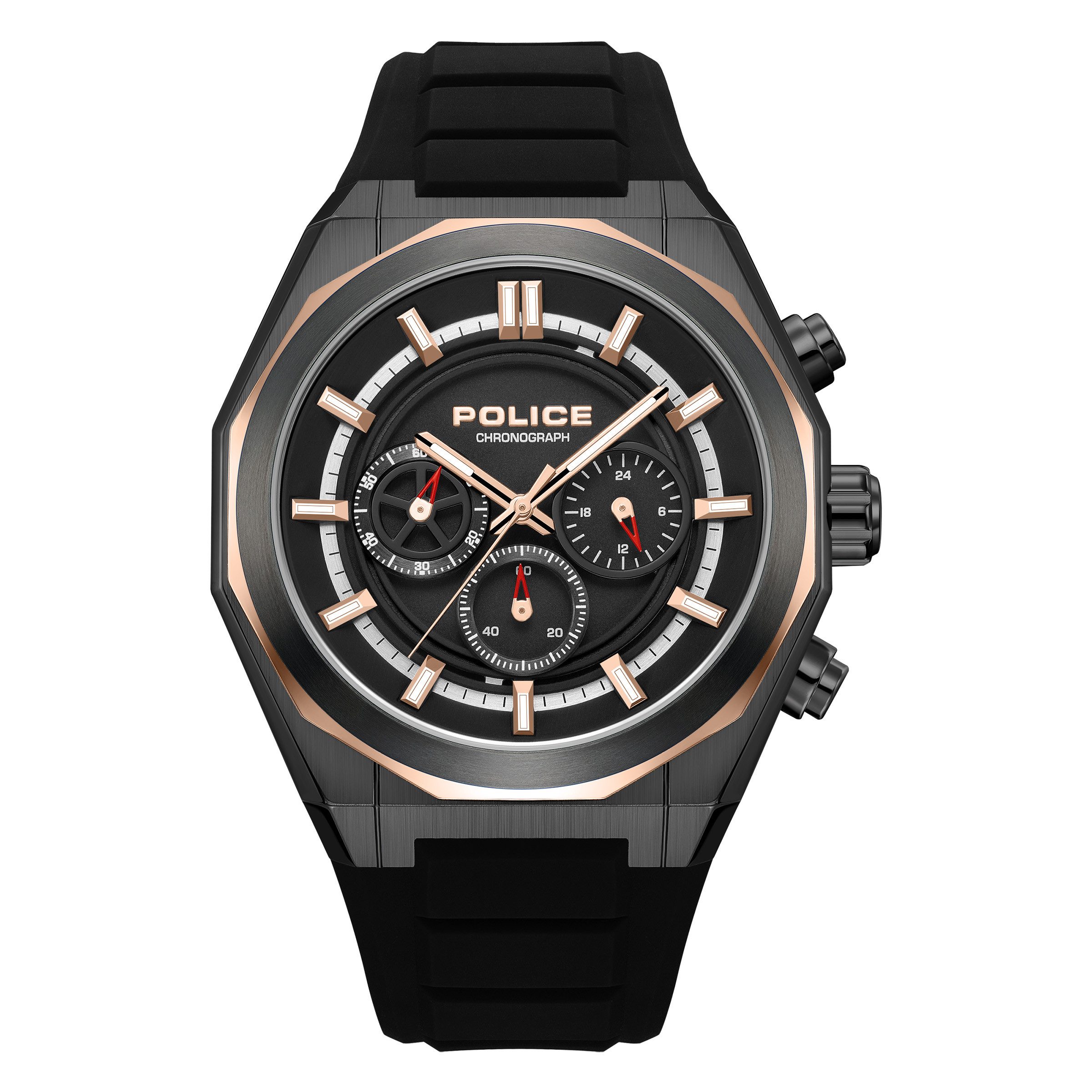 Police Chronograph Steward PEWGO0093701, Quarzuhr, Armbanduhr, Herrenuhr, Silikonarmband, analog, Stoppfunktion