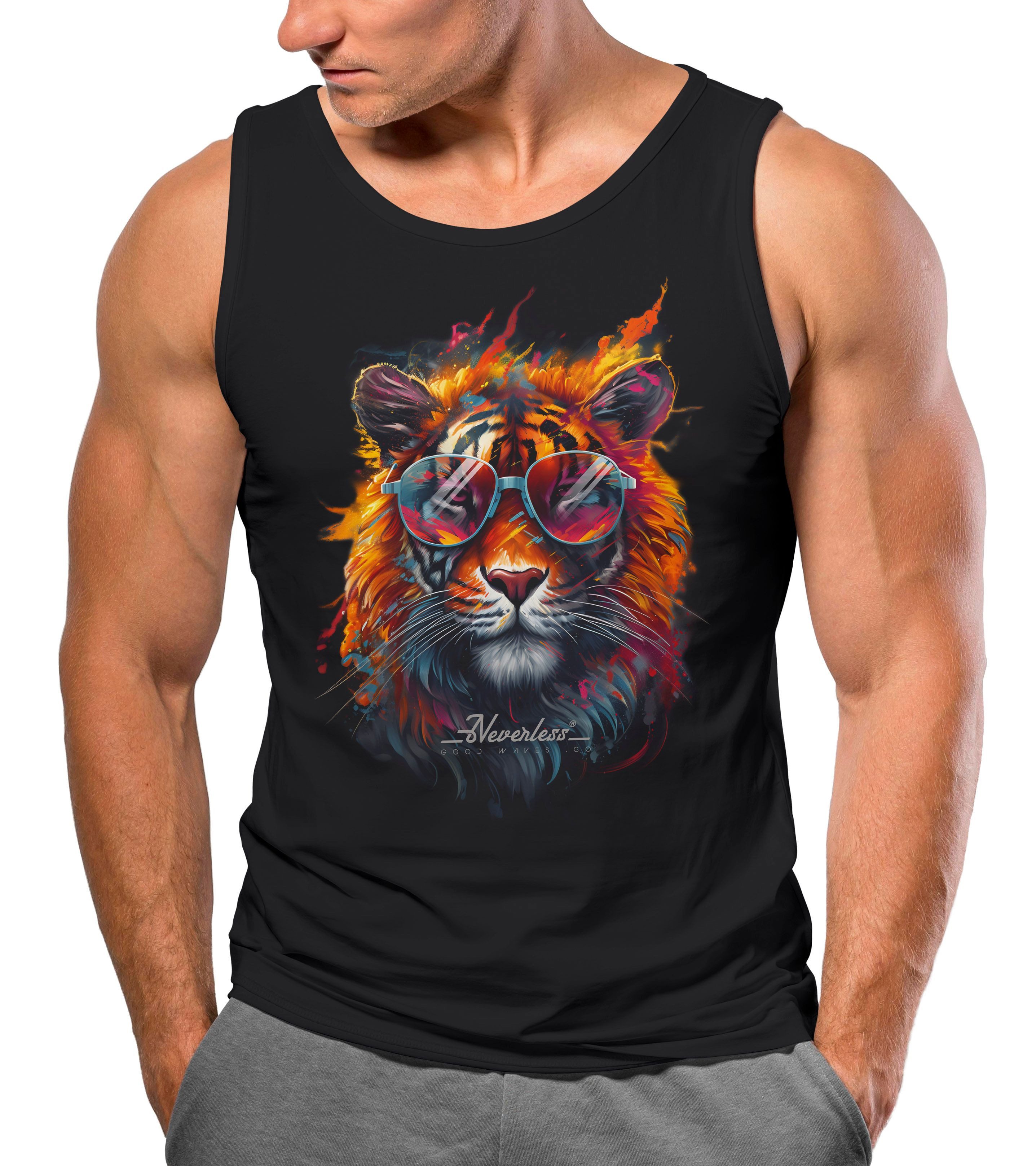 Neverless Tanktop Herren Tank-Top Tiger Print günstig online kaufen