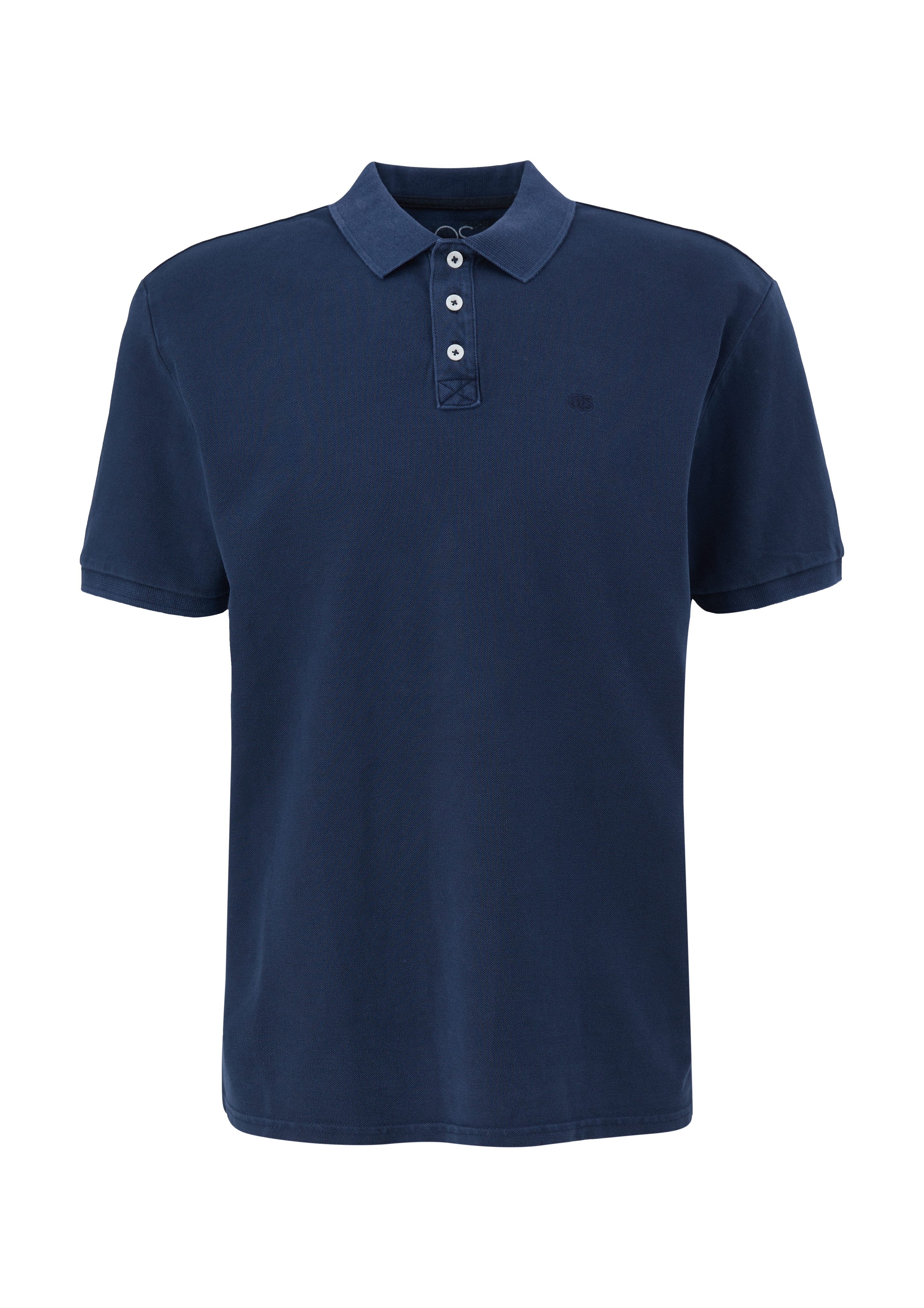 QS Stickerei, Poloshirt aus Label-Patch tiefblau Poloshirt Baumwollpiqué