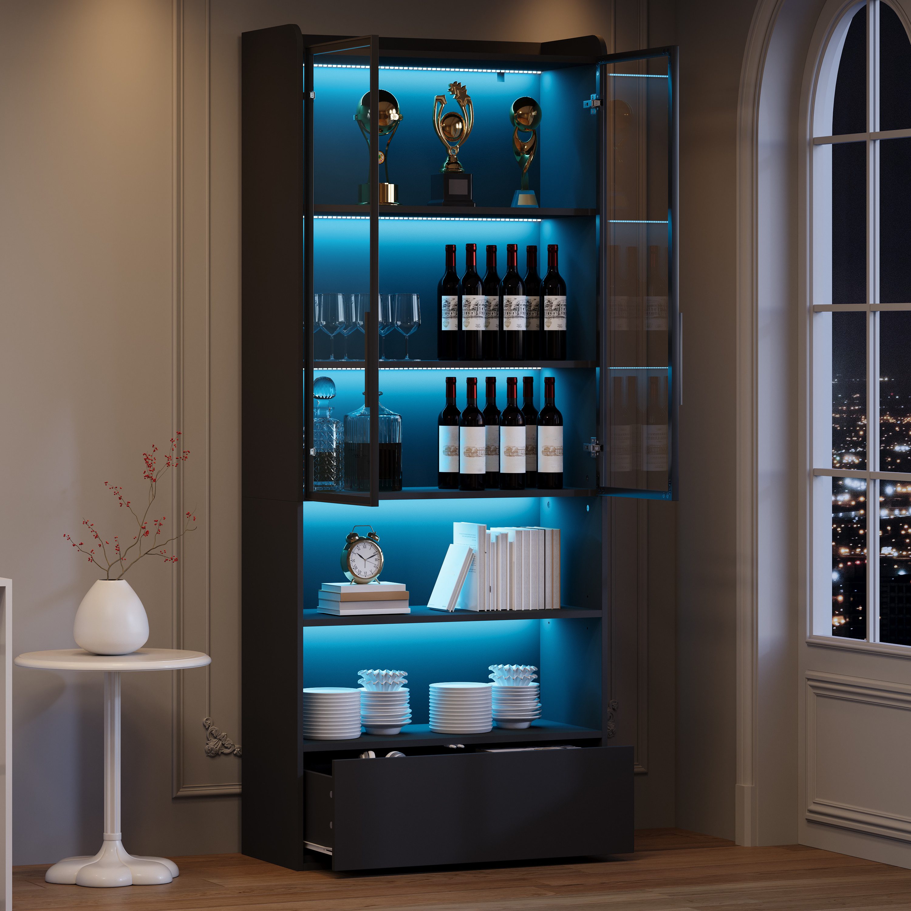Merax Standvitrine Vitrine mit LED-Beleuchtung und Stauraum (für stilvolle günstig online kaufen