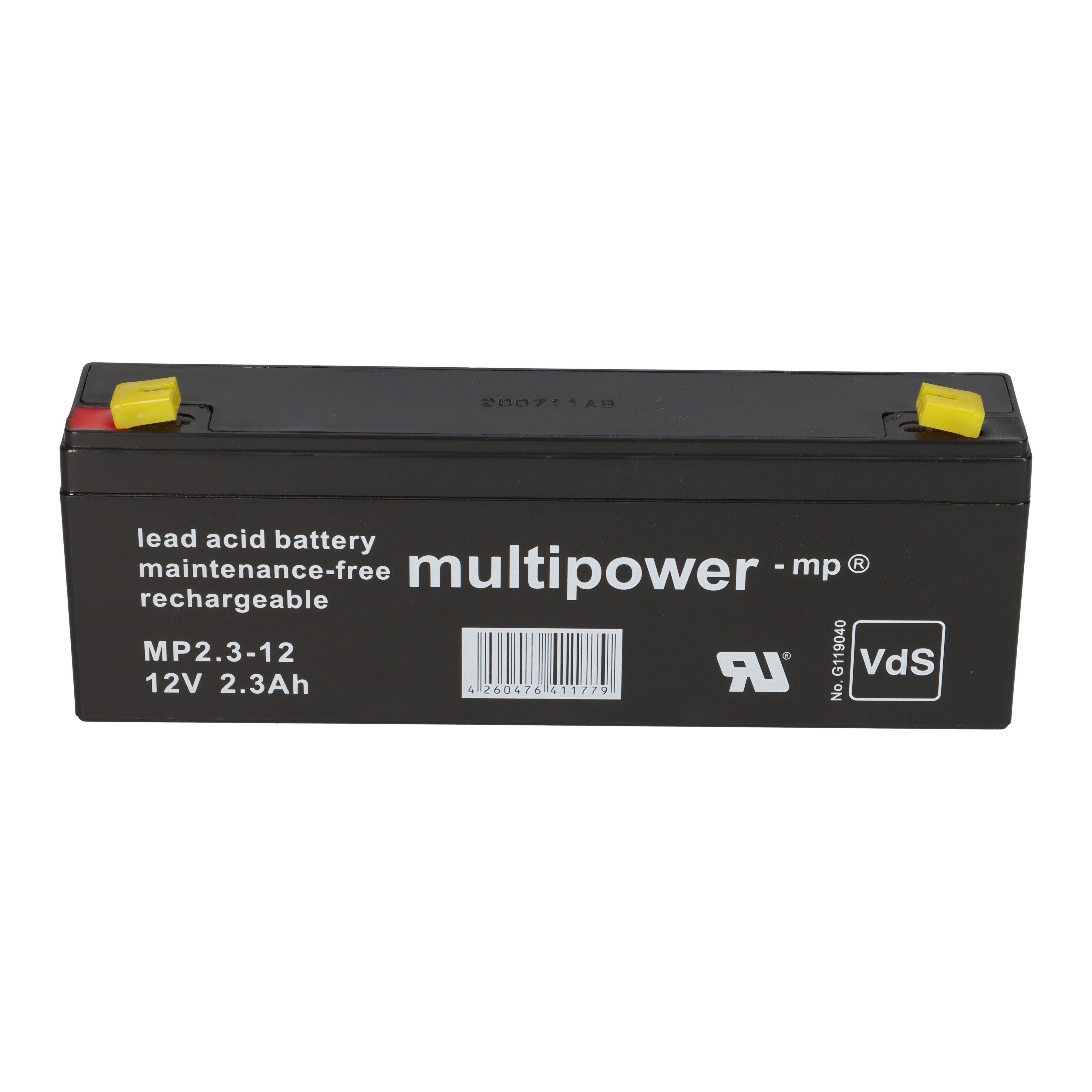 Multipower 1x Multipower 4,8 MP2,3-12 2,3Ah Pb 12V Blei-Akku Faston G107033, Bleiakkus VdS