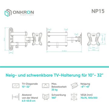 ONKRON TV Wandhalterung schwenkbar neigbar für 10-32 Zoll TV-Wandhalterung, (bis 32,00 Zoll, TV Wandhalterung, TV Wandhalterung, ausziehbar 65-408 mm bis 25 kg, VESA 75/100)