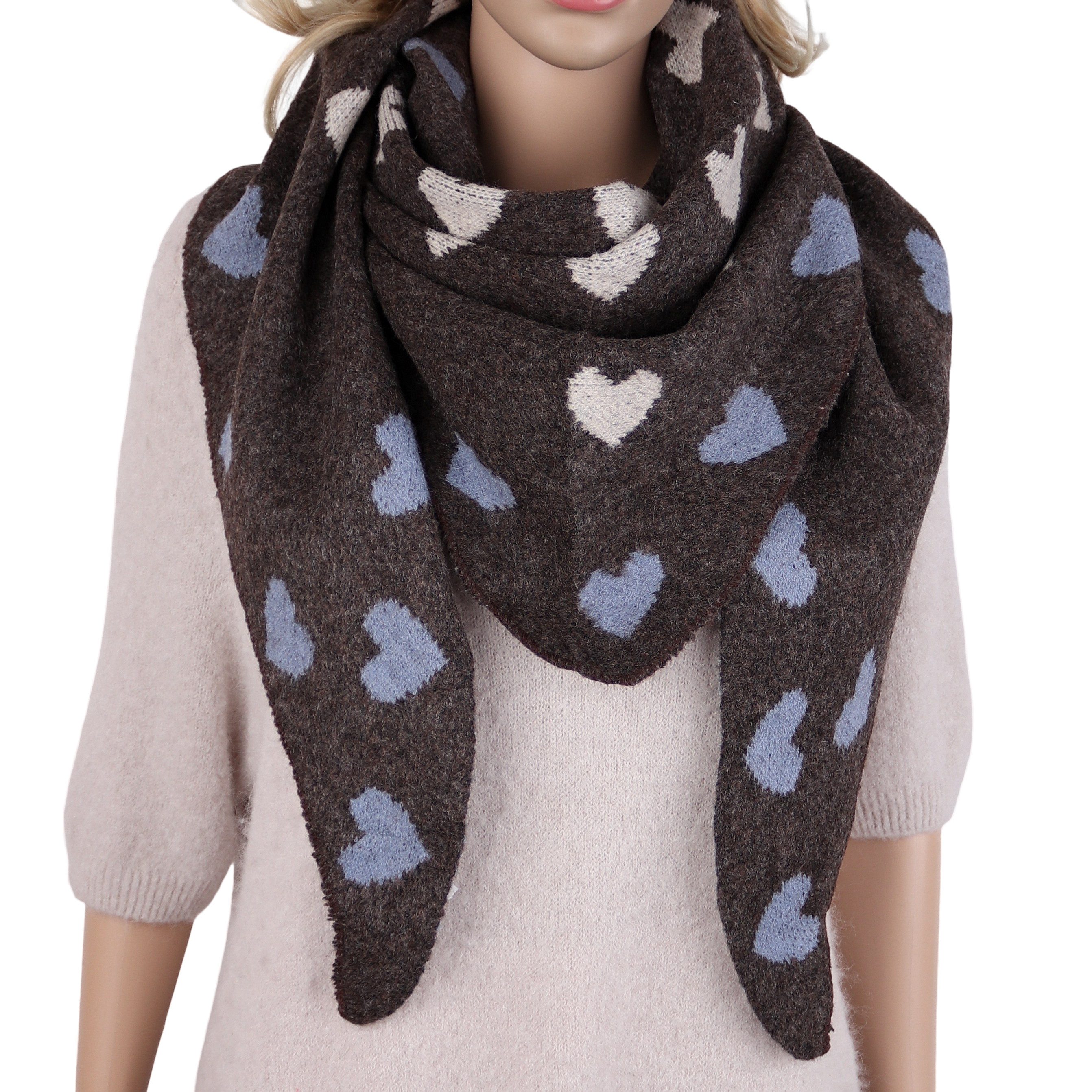 MIRROSI Dreieckstuch Damen Dreieckschal Herzmuster 80x190 cm, (Neue Kollektion Herbst/Winter 2026), weicher Schal mit Herzen,Viskose-Woll-Mix, warm & modisch