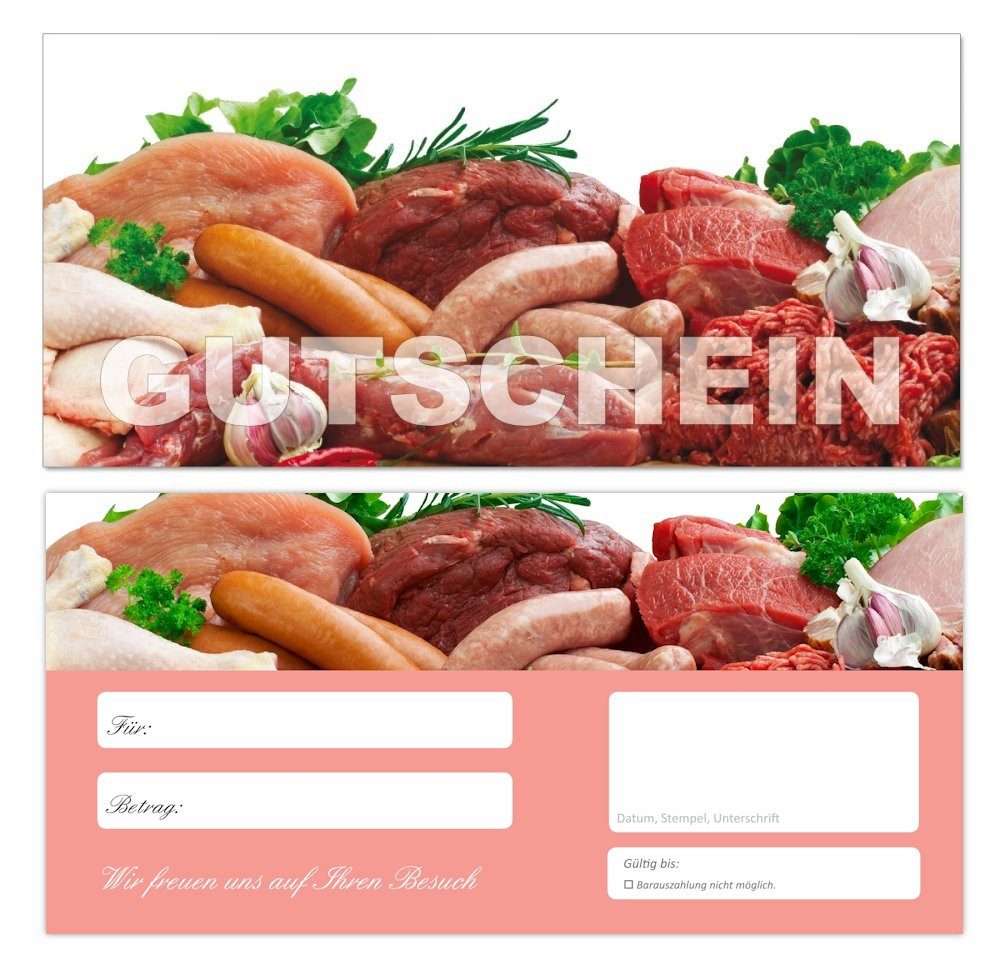Geschenkkarte Geschenkgutscheine Gutschein Fleisch Wurst Metzger (Wurst-677)