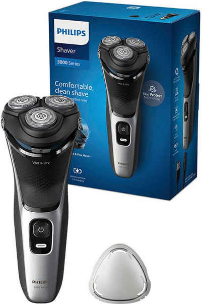 Philips Elektrorasierer Shaver Series 3000 S3143/00, Aufsätze: 1, ausklappbarer Präzisionstrimmer, 5-dimensional bewegl. Flex-Scherköpfe, Schutzkappe