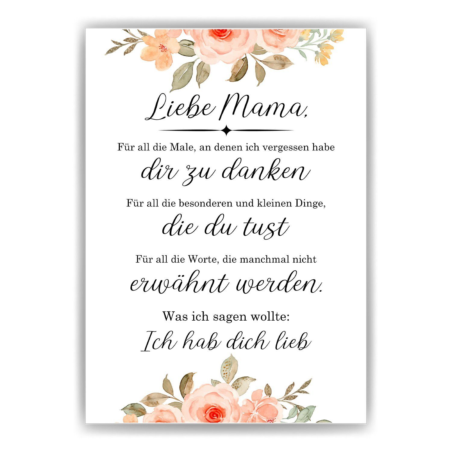 Tigerlino Poster Mama Danke Geschenk Muttertag Geburtstag Mama Spruch Mutter Kunstdruck, Orange, DIN A4