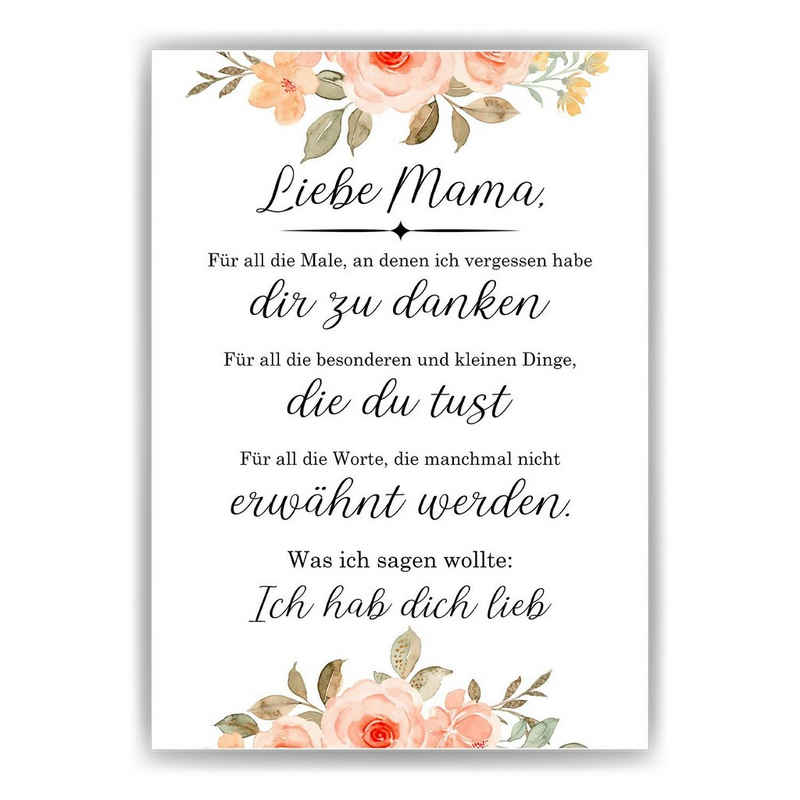 Tigerlino Poster Mama Danke Geschenk Muttertag Geburtstag Mama Spruch Mutter Kunstdruck, Orange, DIN A4