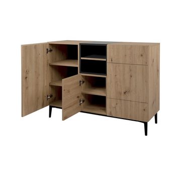 Finori Kommode Kommode Sideboard grifflos 120 cm NOLA Artisan Eiche Nb. / schwarz