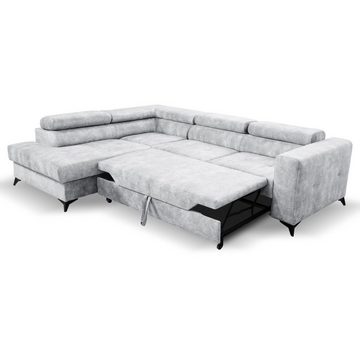 Beautysofa Ecksofa Sorento, mit Schlaffunktion, Bettkasten, verstellbare Kopfstützen, modernes Polsterecke,Cappucino / Silber / Hellgrau, Grau / Orange, L-Form Schlafeckcouch