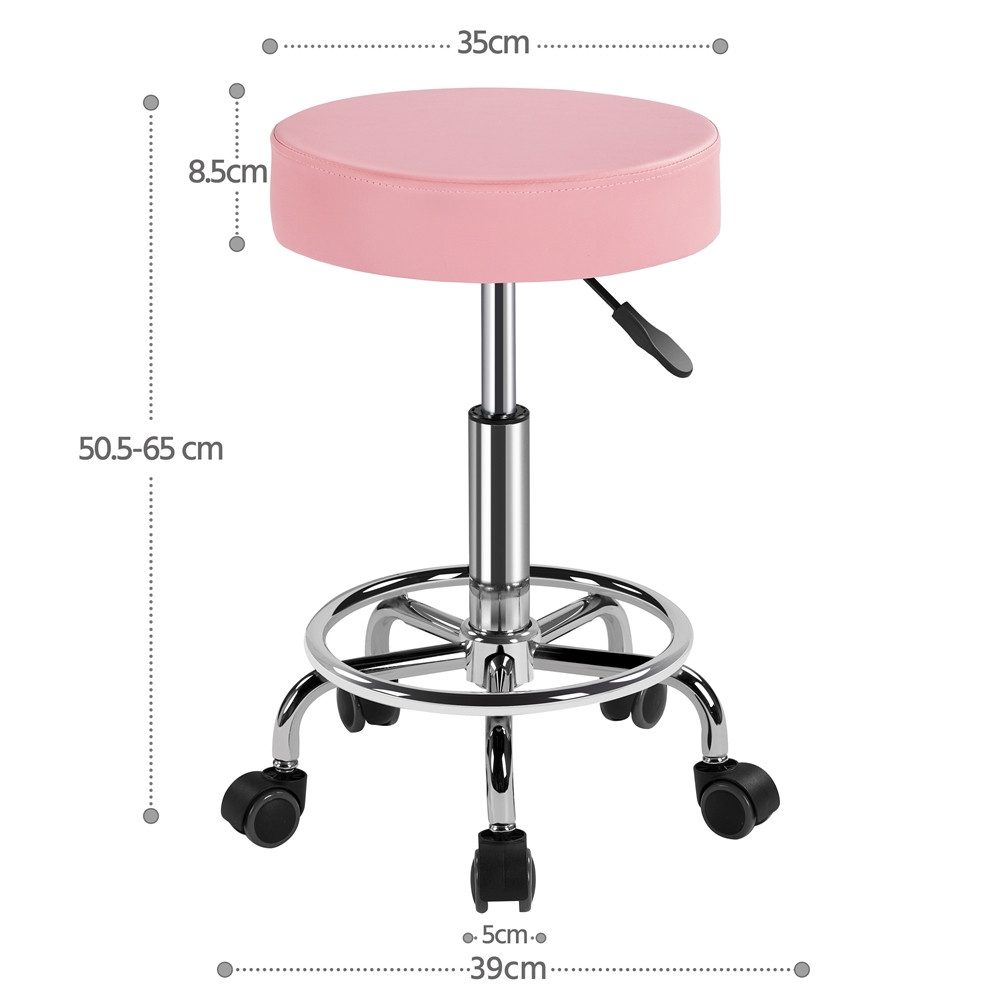 Yaheetech Drehhocker Barhocker Höhenverstellbarer Barstuhl mit Rollen, 50,5 cm – 65 cm H Arbeitshocker mit Drehbarer Sitzfläche – Bild 5 von 5