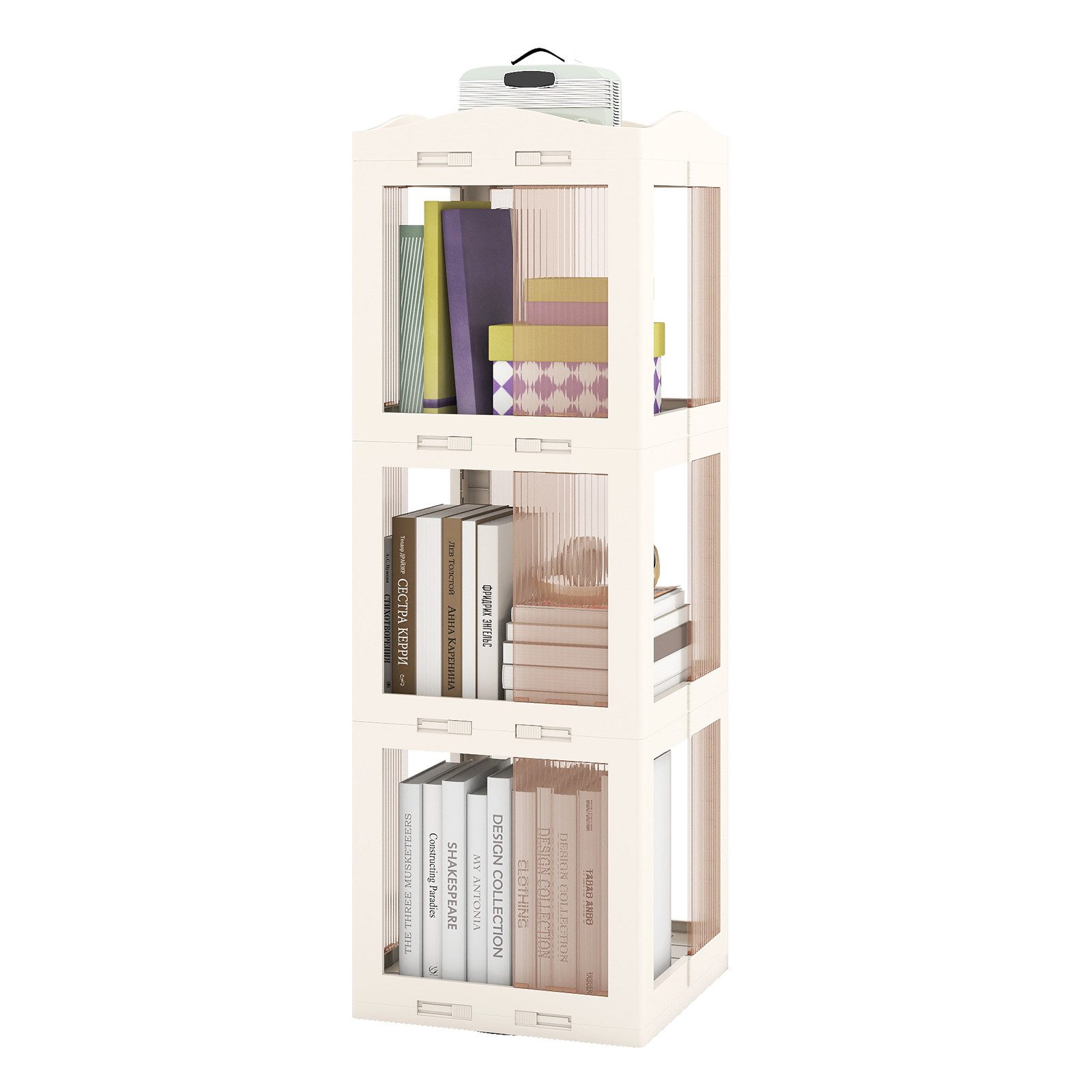 COSTWAY Bücherregal, Klappbares Aufbewahrungsregal, 360° drehbares Standregal